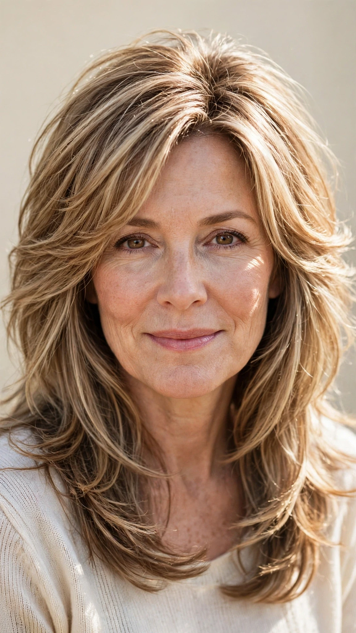 Long Layered Spring Hairstyles With Highlights And Shine With Gentle Tousled Texture, Face-Framing Layers And Sunlit Dimension
