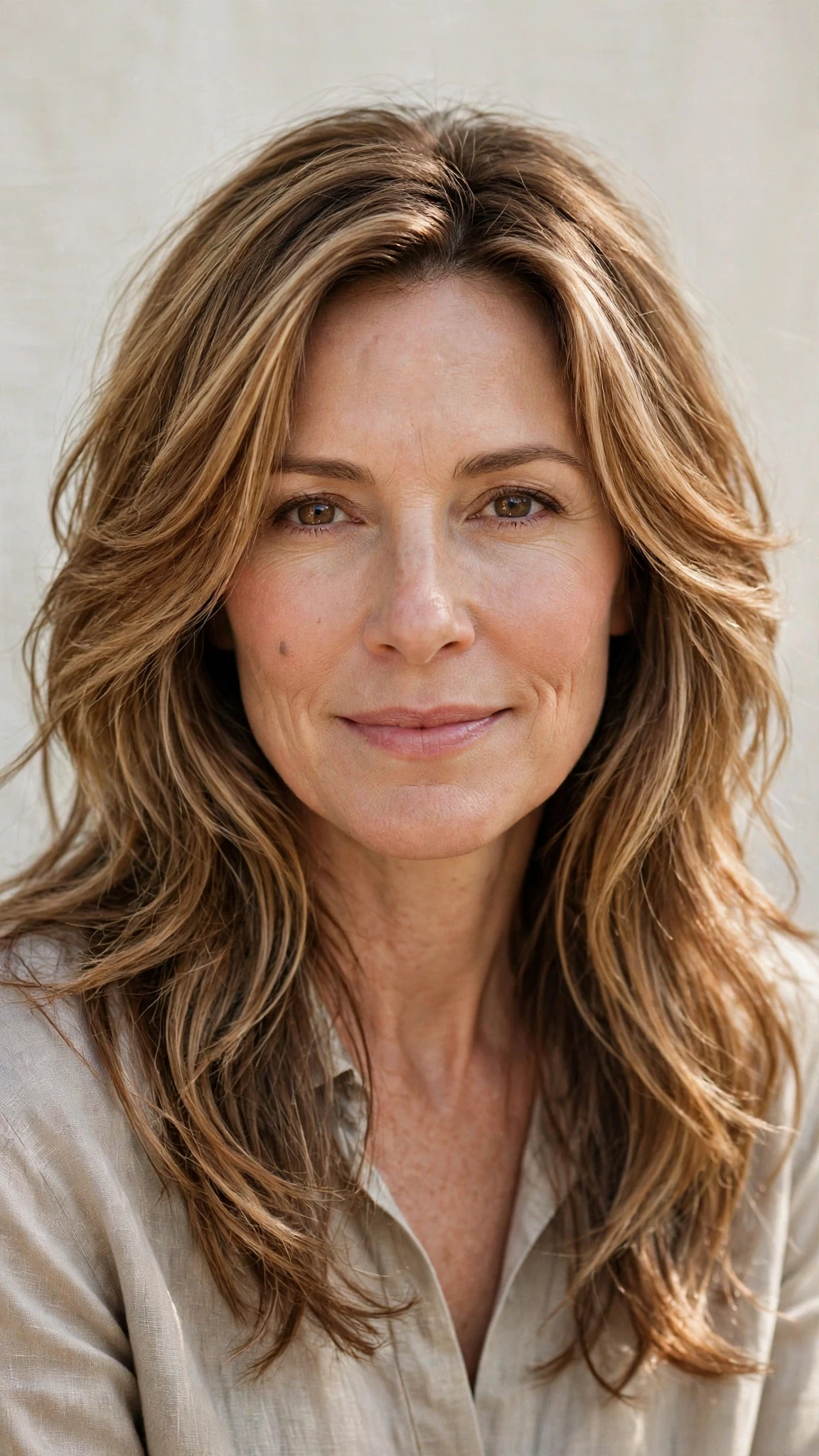 Long Layered Spring Hairstyles With Highlights And Shine With Gentle Tousled Texture, Graduated Layers And Warm Caramel Tones
