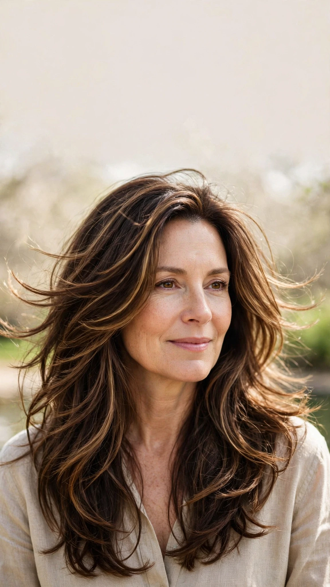 Long Layered Spring Hairstyles With Highlights And Shine With Delicate Natural Movement, Subtle Internal Layers And Rich Chocolate Depth