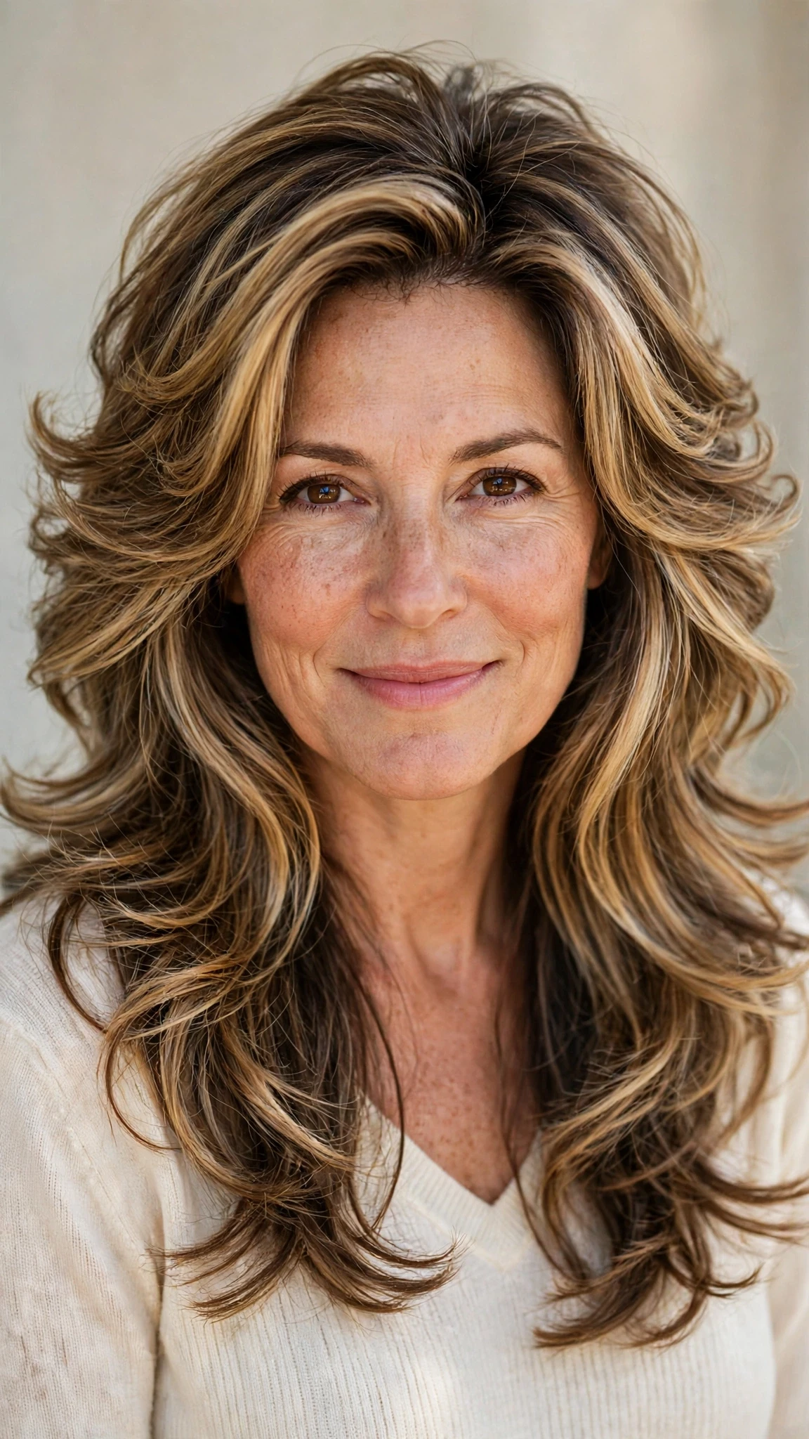 Long Layered Spring Hairstyles With Highlights And Shine With Bouncy Volume At The Roots, Feathered Ends And A Fresh Salon Shine