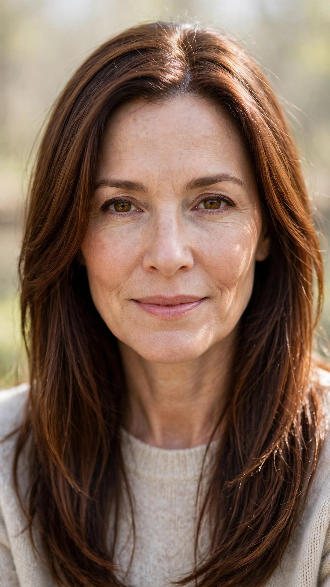 Long Layered Spring Hairstyles With Soft Movement With A Sleek Straight Finish, Wispy Pieces Around The Face And Warm Chestnut Warmth