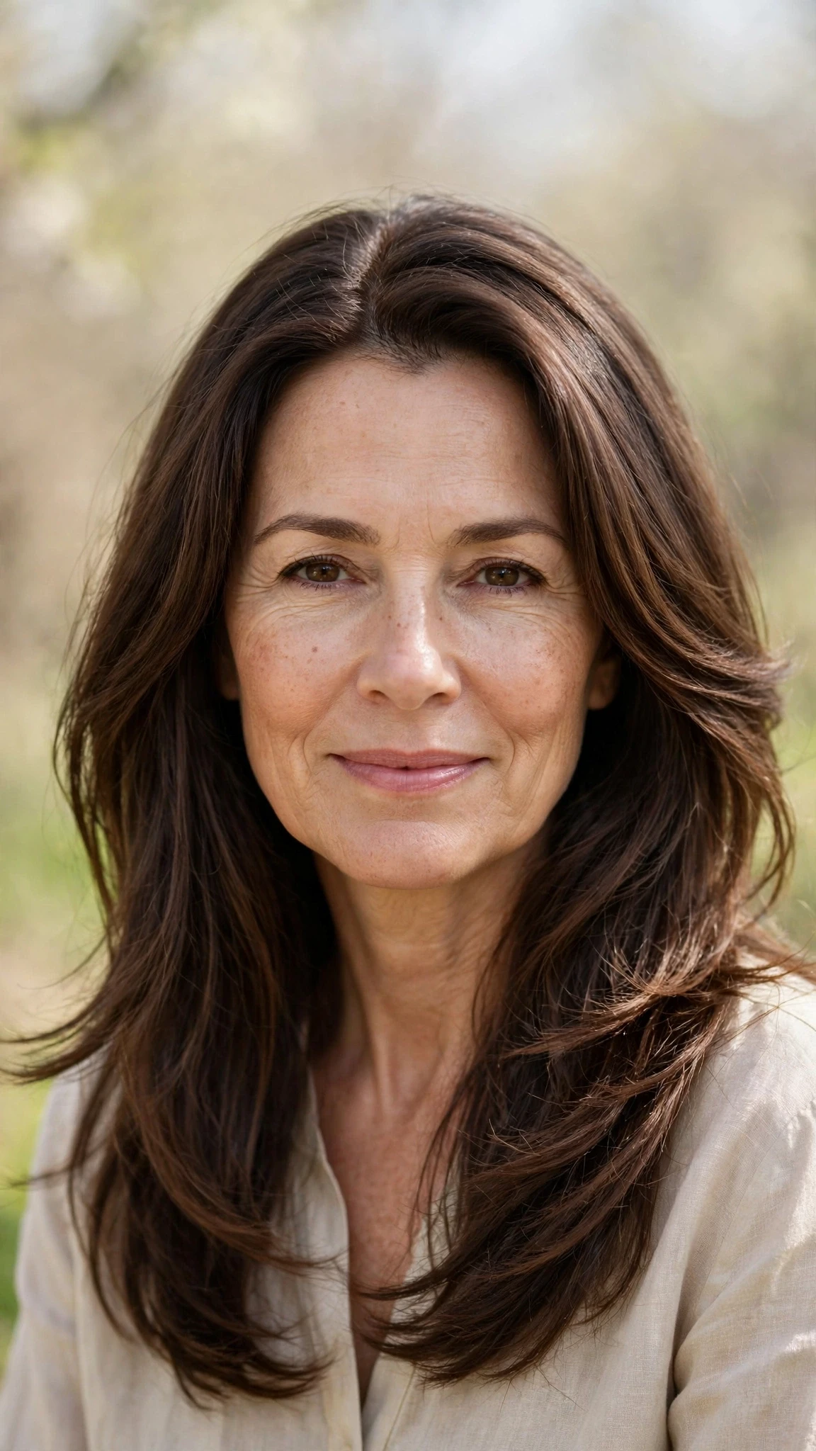 Long Layered Spring Hairstyles With Soft Movement With Silky Smooth Strands, A Deep Side Part And Natural Brunette Depth