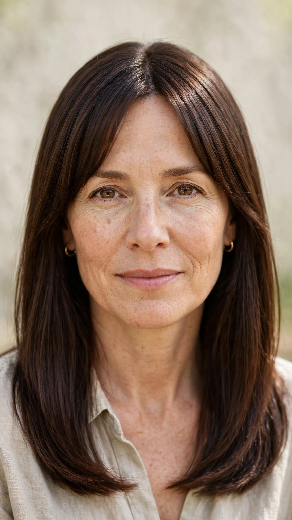 Long Layered Spring Hairstyles With Soft Movement With A Sleek Straight Finish, Curtain Pieces And Rich Chocolate Depth