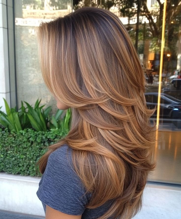 Long Layered Spring Hairstyles With Soft Movement With Soft Bends And Flicked Ends, A Centre Part With Soft Layers And Warm Chestnut Warmth