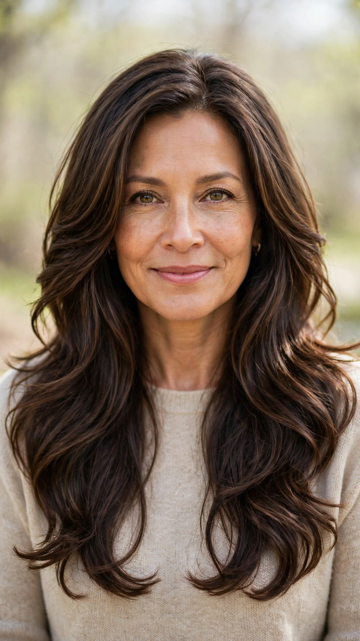 Long Layered Spring Hairstyles With Wavy Ends With Smooth Glossy Lengths, A Layered Shape That Moves And Natural Brunette Depth