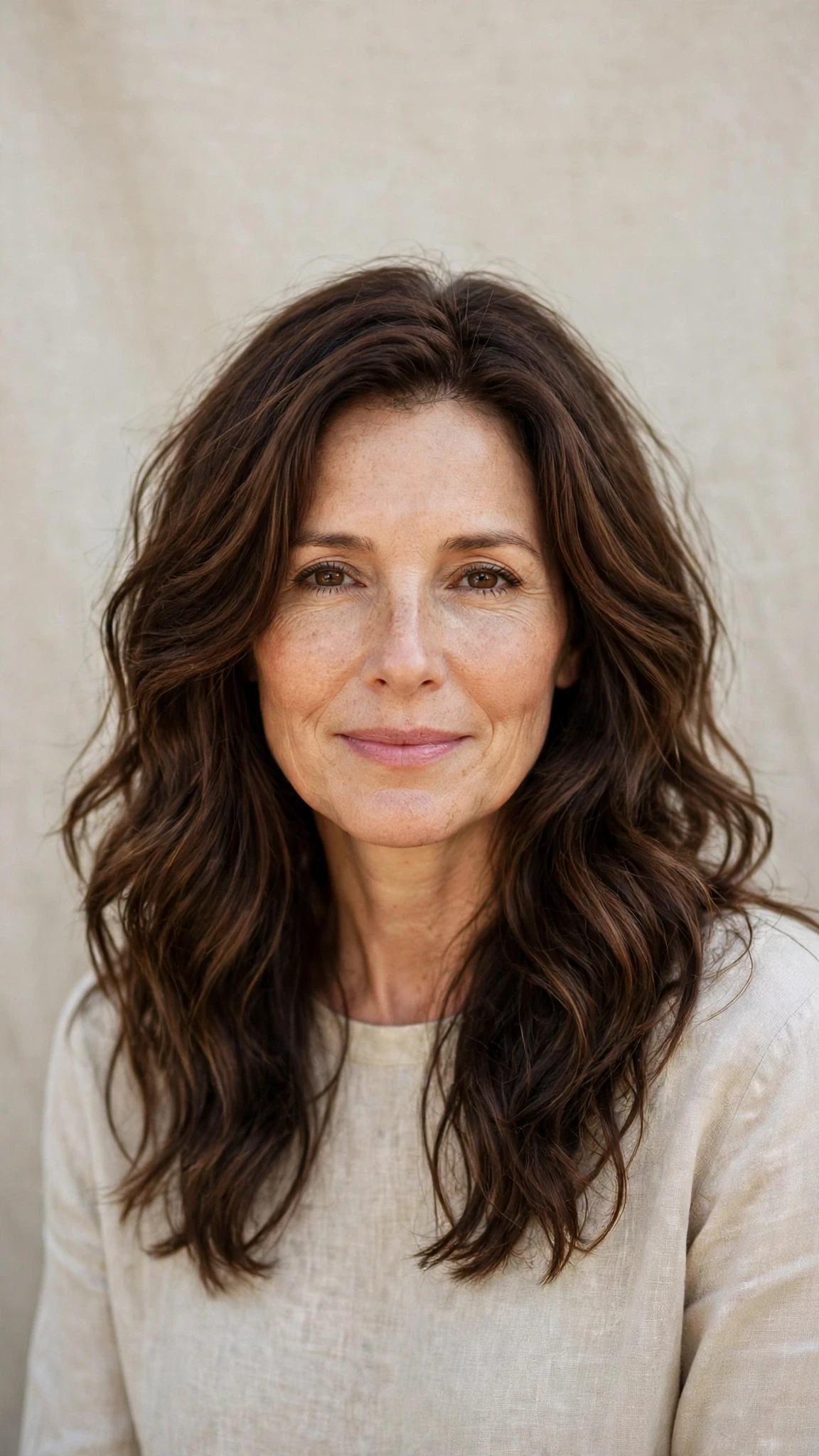 Long Layered Spring Hairstyles With Wavy Ends With A Relaxed Lived-In Wave, Subtle Internal Layers And Rich Chocolate Depth