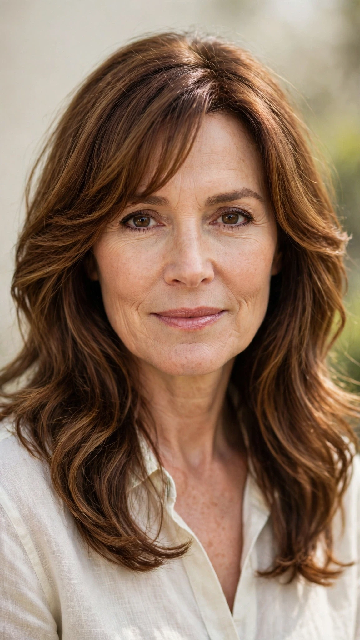 Long Layered Spring Hairstyles With Wavy Ends With Soft Waves, A Soft Side-Swept Fringe And Warm Chestnut Warmth