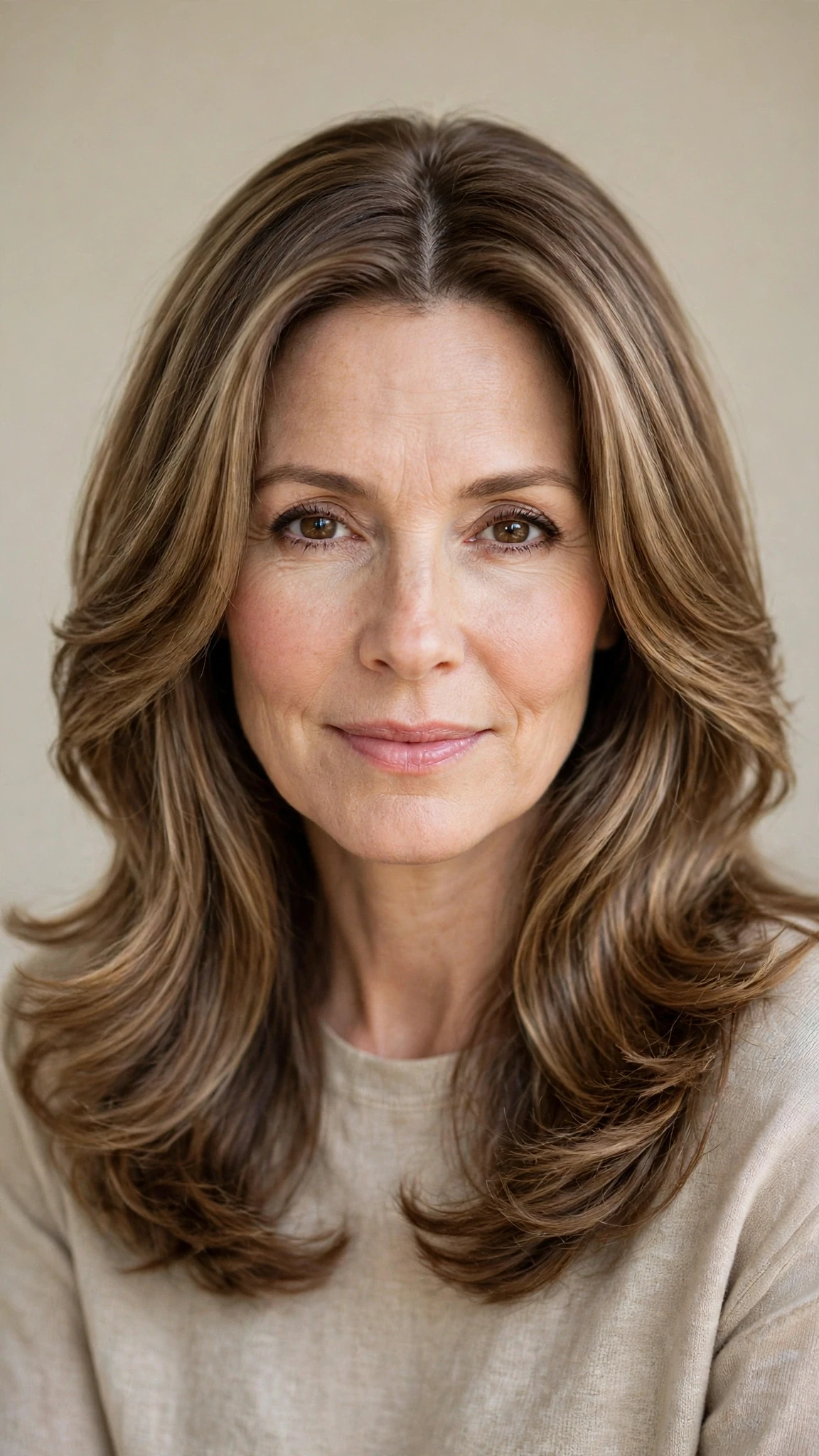 Long Layered Spring Hairstyles With Wavy Ends With A Polished Blowout, A Centre Part With Soft Layers And A Glossy Shine Finish