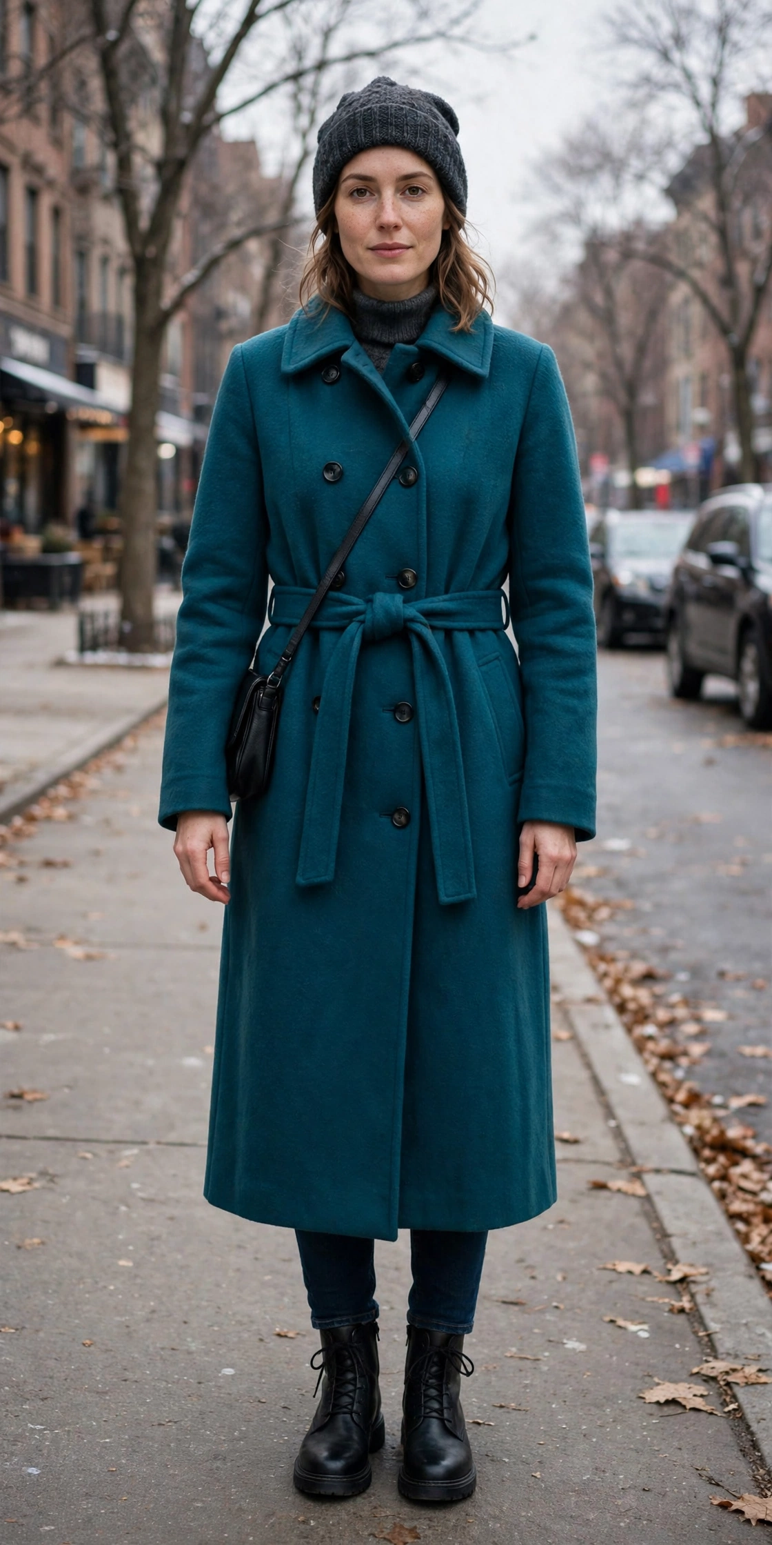 28 Long Wool Coat Outfits With Boots for Cold Walks That Are Chic, Warm and Elegant 15 Long Teal Wool Coat With Black Boots and Dark Jeans