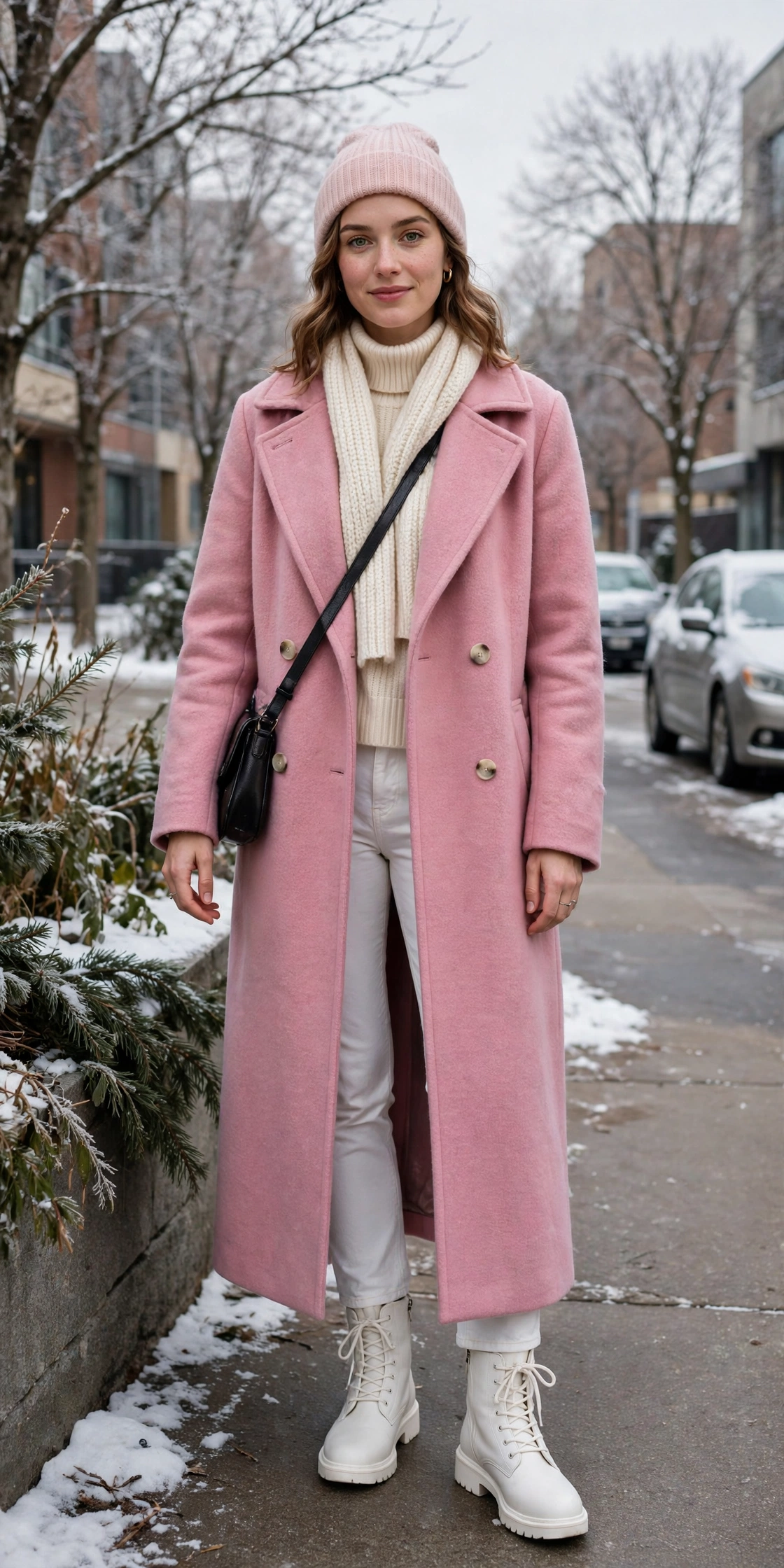 28 Long Wool Coat Outfits With Boots for Cold Walks That Are Chic, Warm and Elegant 18 Long Pink Wool Coat With White Boots and White Jeans