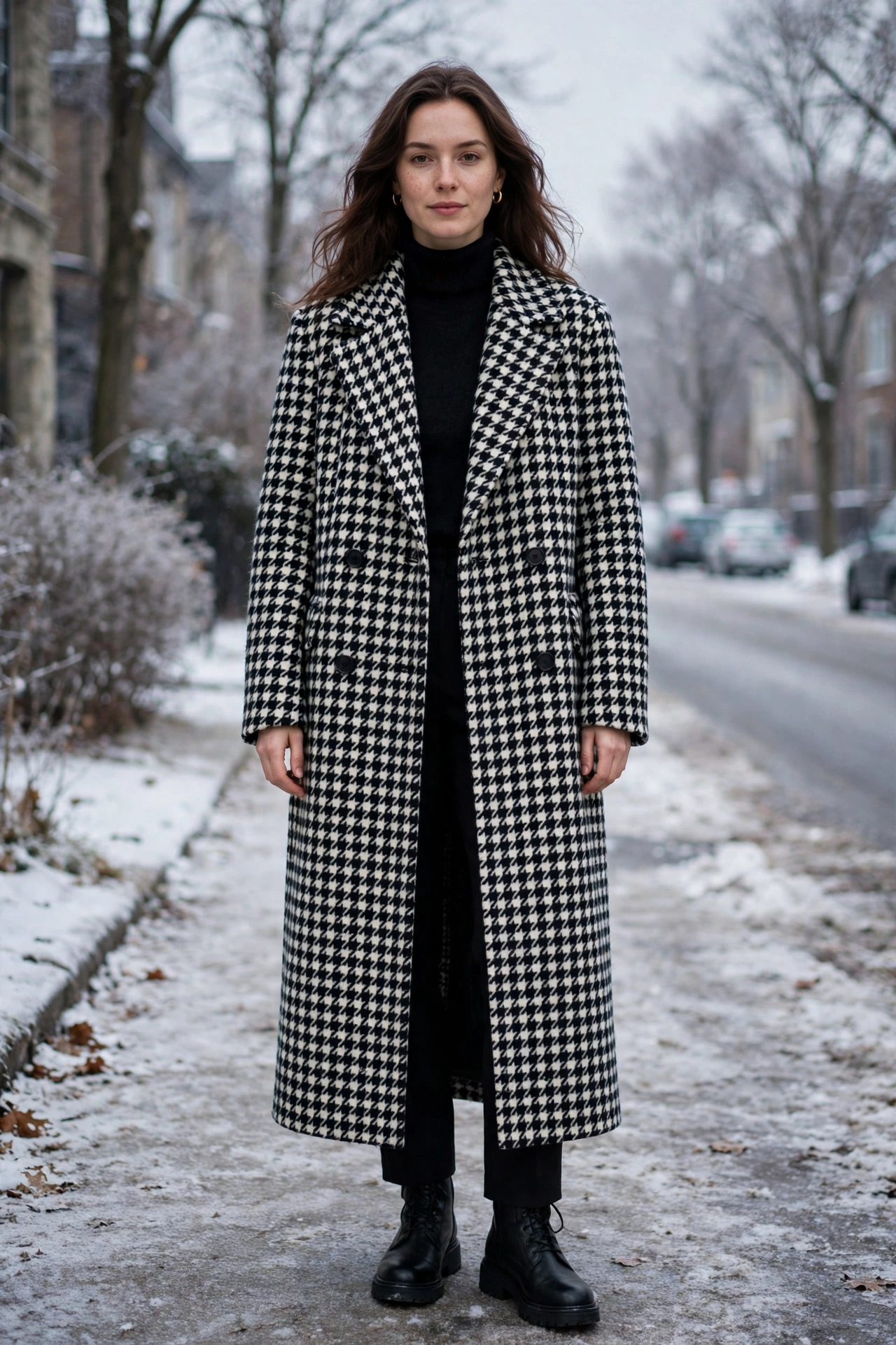 28 Long Wool Coat Outfits With Boots for Cold Walks That Are Chic, Warm and Elegant 26 Long Black and White Wool Coat With Black Boots and Trousers