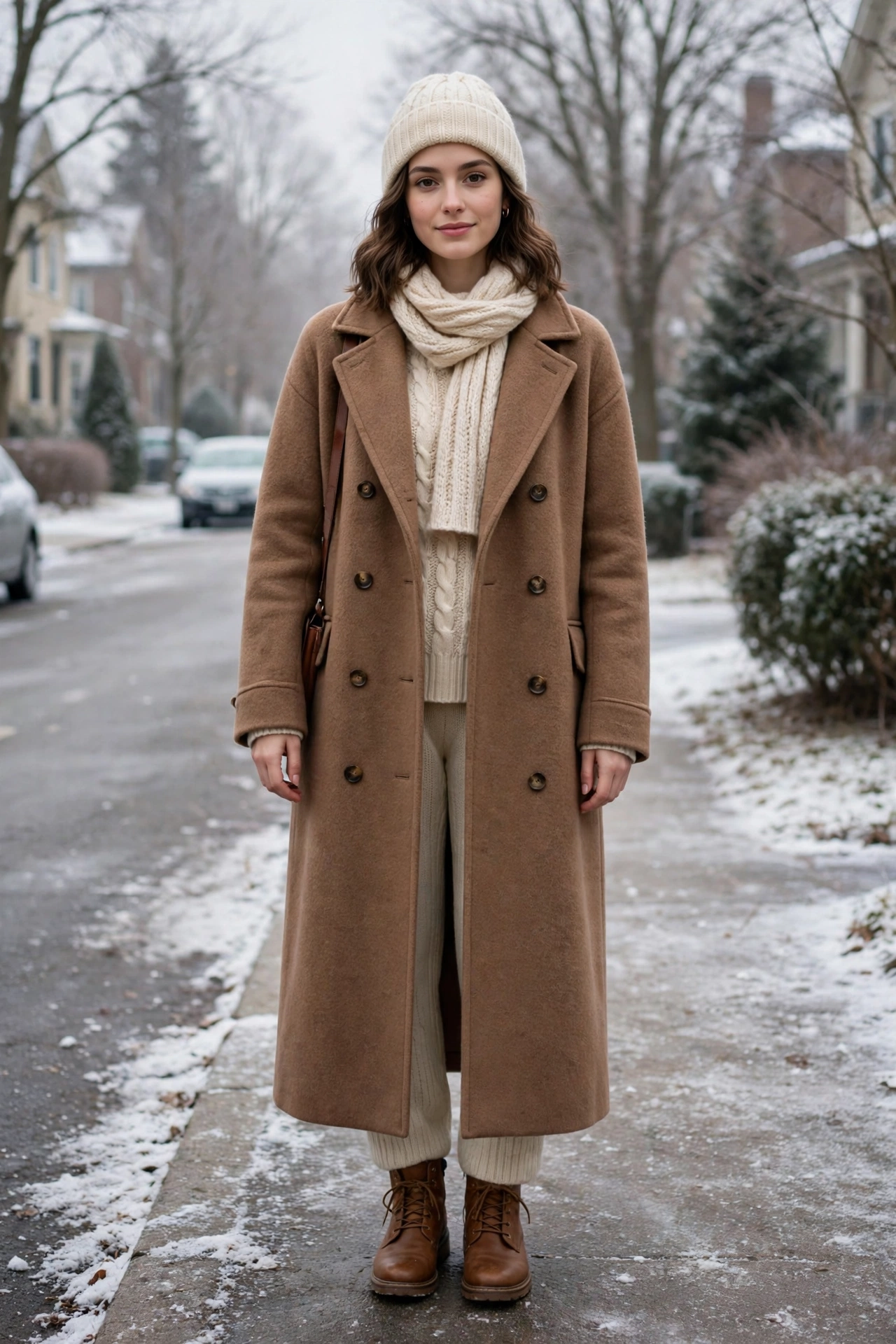 28 Long Wool Coat Outfits With Boots for Cold Walks That Are Chic, Warm and Elegant 28 Long Mocha Wool Coat With Brown Boots and a Knit Set