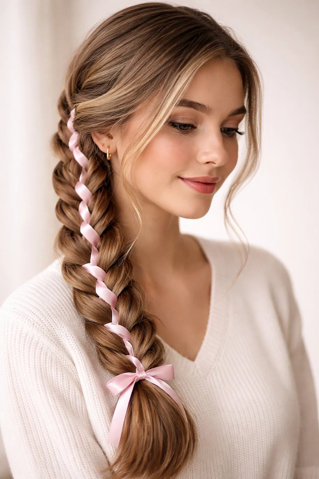 Soft Face-Framing Braid With A Ribbon Tie