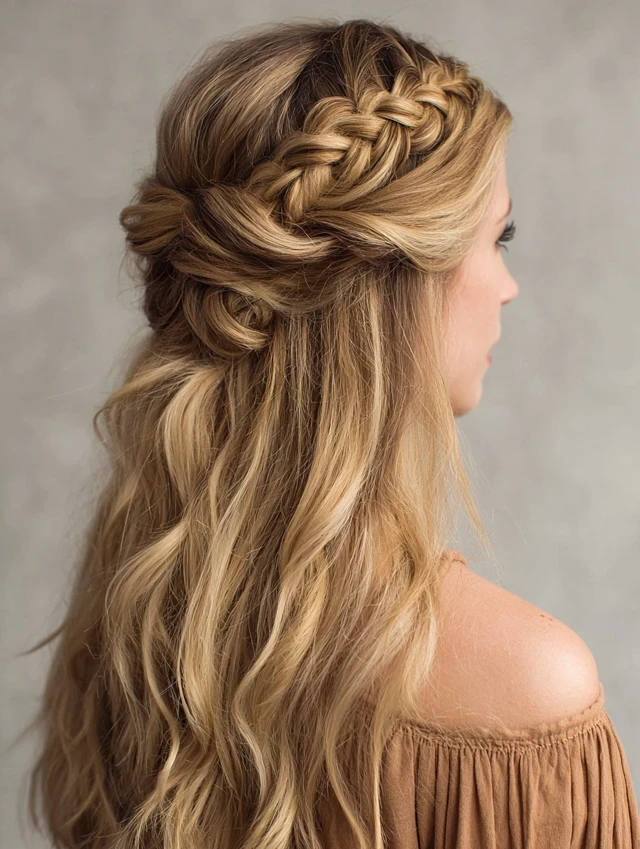 Loose Crown Braid With A Romantic Edge