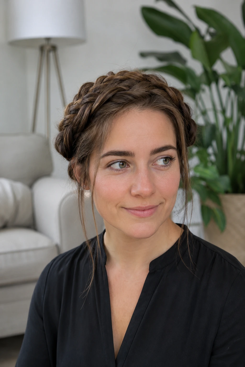 Gentle Crown Braid With A Dinner Finish