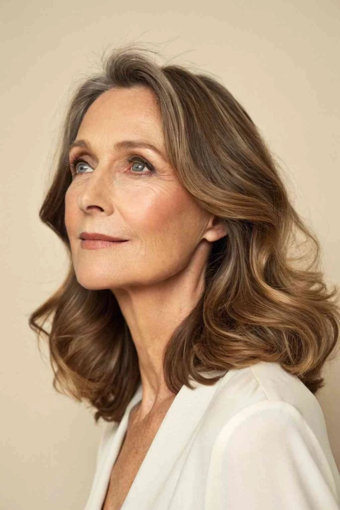 Loose Centre-Part Waves With Warm Brown Tones