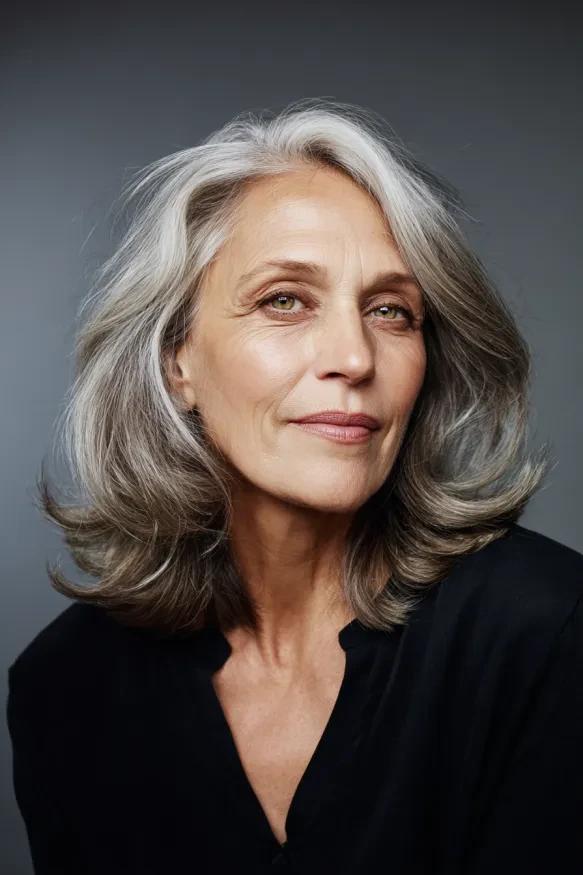 Relaxed Centre-Part Layers With Silver Shine