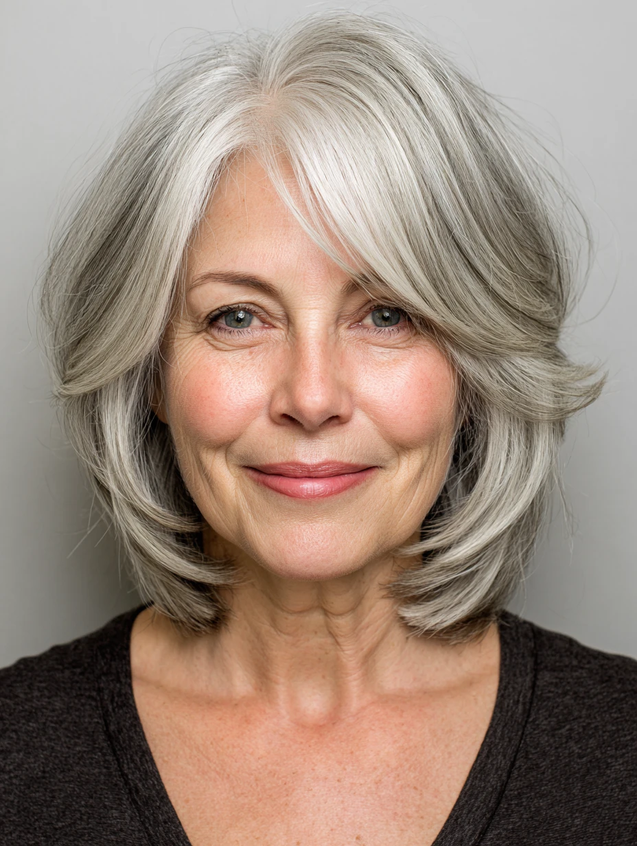 Relaxed Centre-Part Layers With Soft Grey Blending
