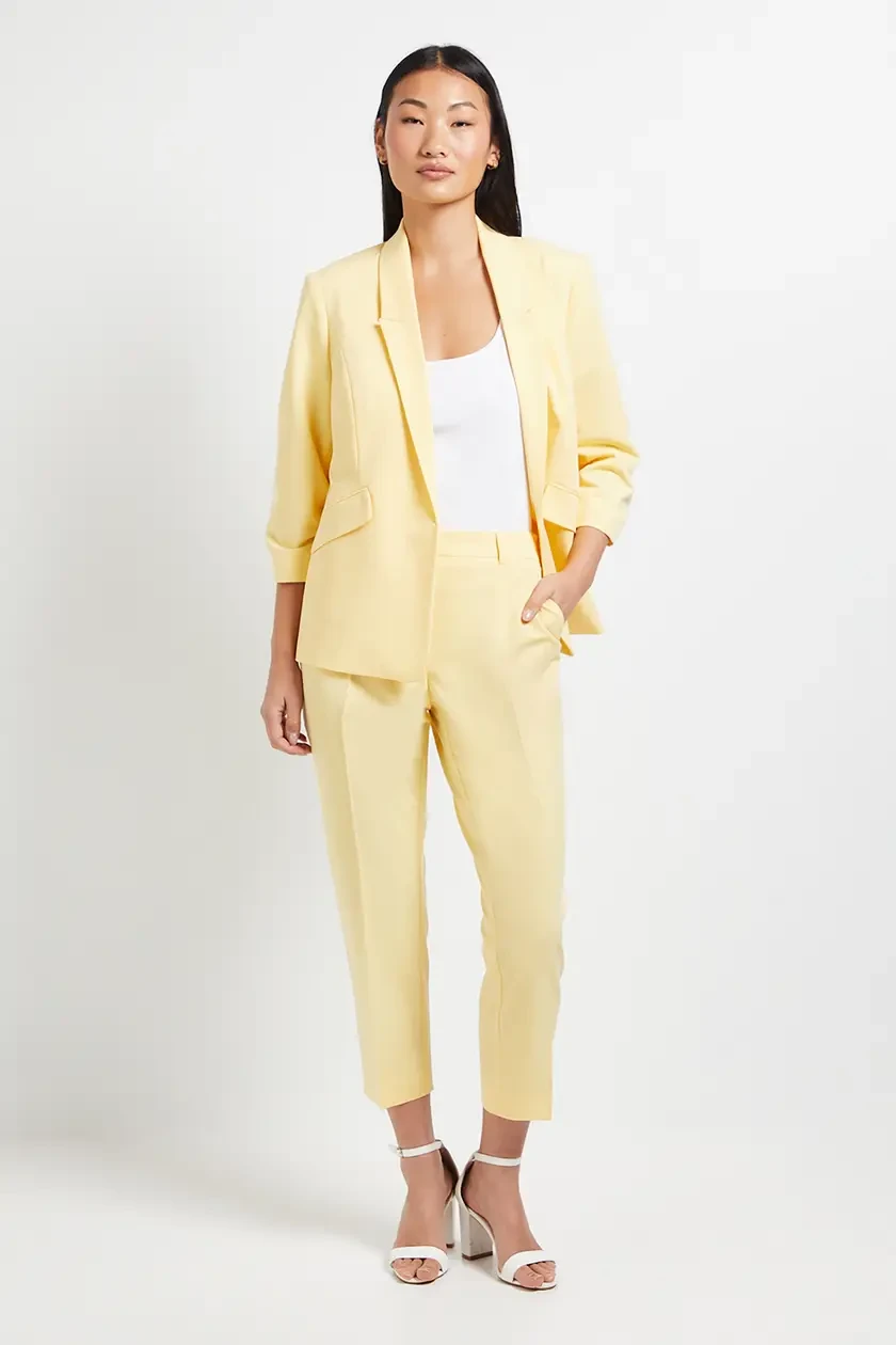 Pale Yellow Blazer and Trousers with comfortable low heels