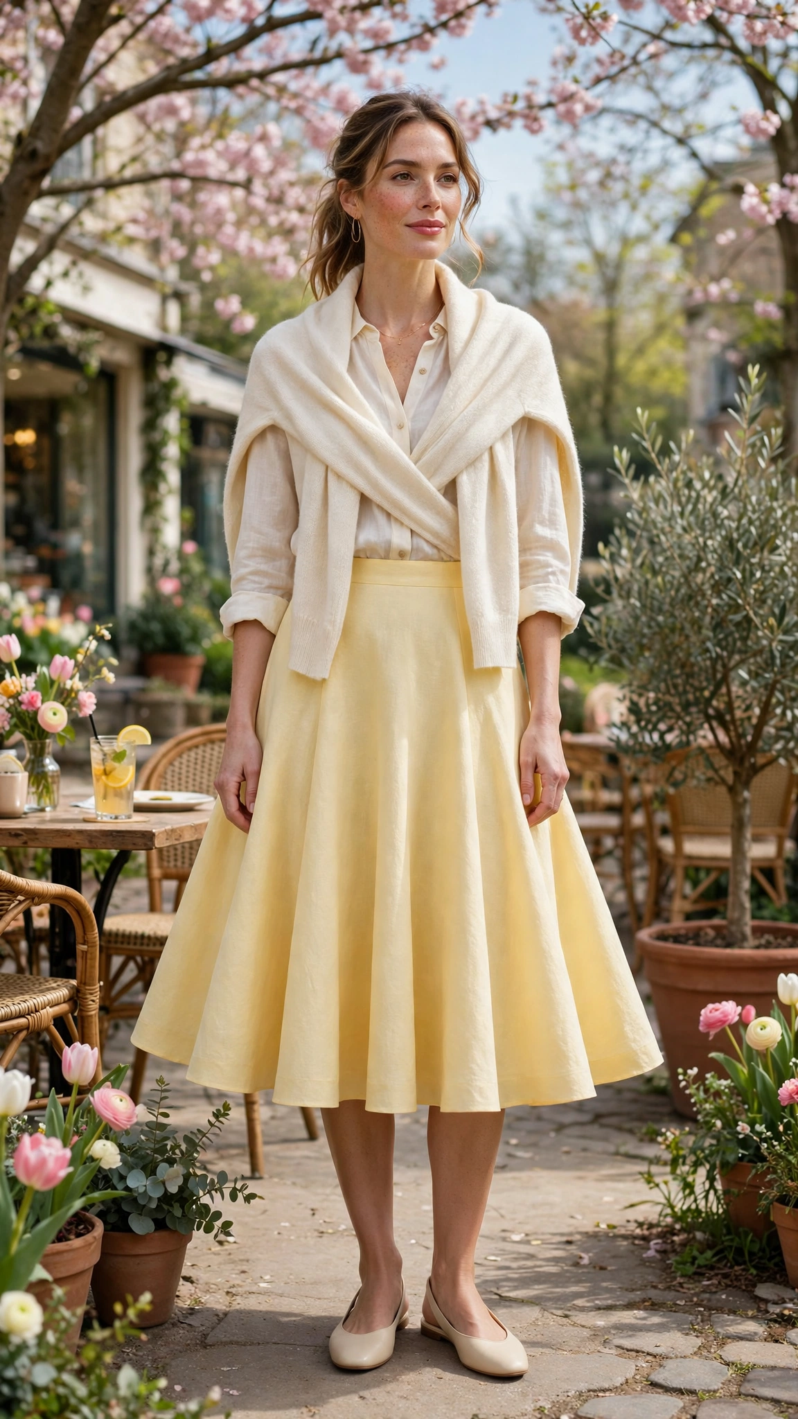 Butter Yellow Flared Skirt with a cream wrap