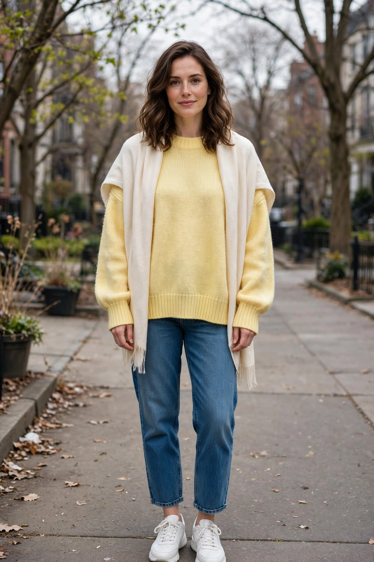 Butter Yellow Oversized Sweater with a cream wrap