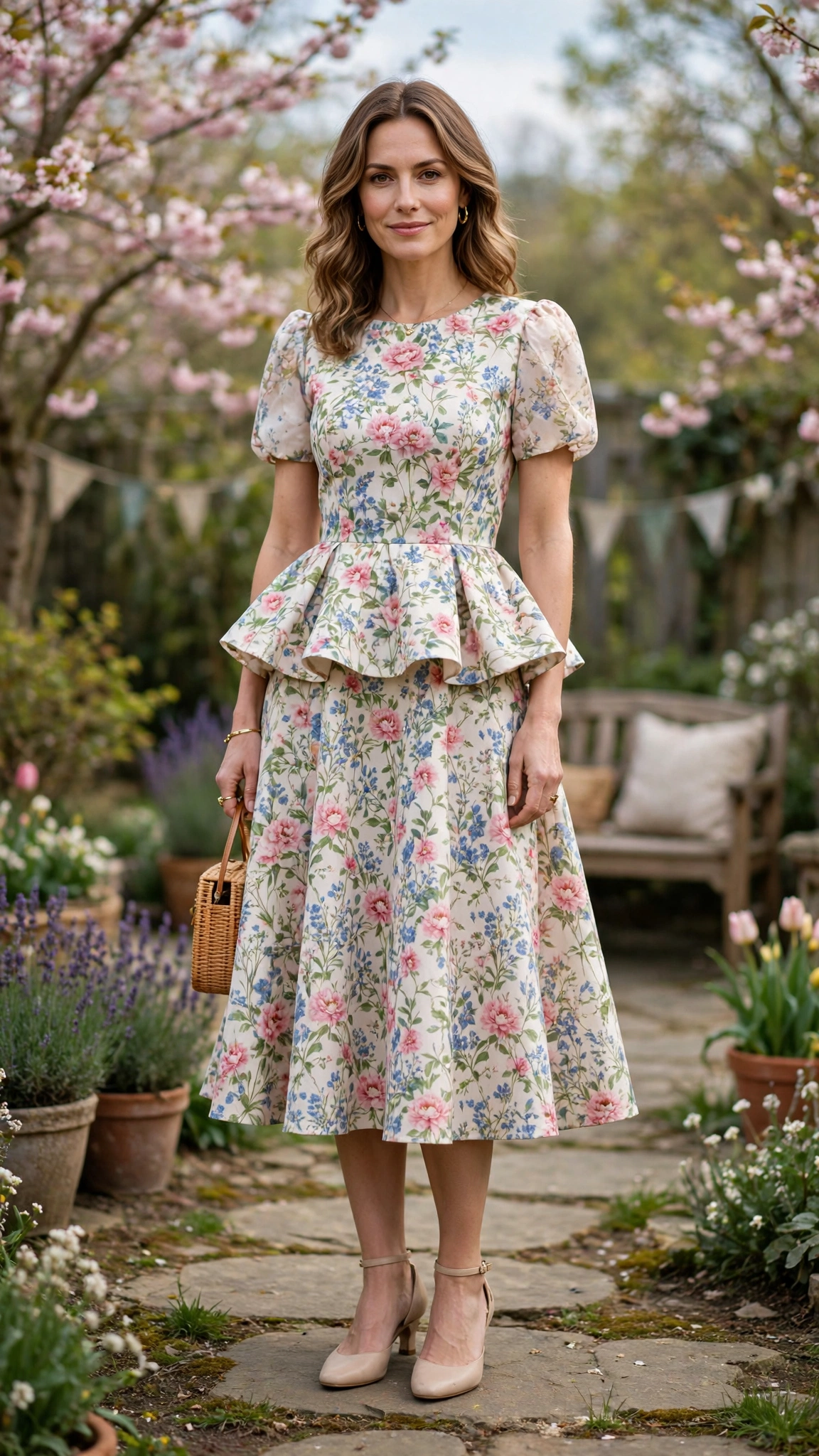 38 Peplum Dress Outfits for Spring Parties That Are Chic, Fresh and Elegant 9 Floral Peplum Fit-and-Flare Dress with comfortable low heels