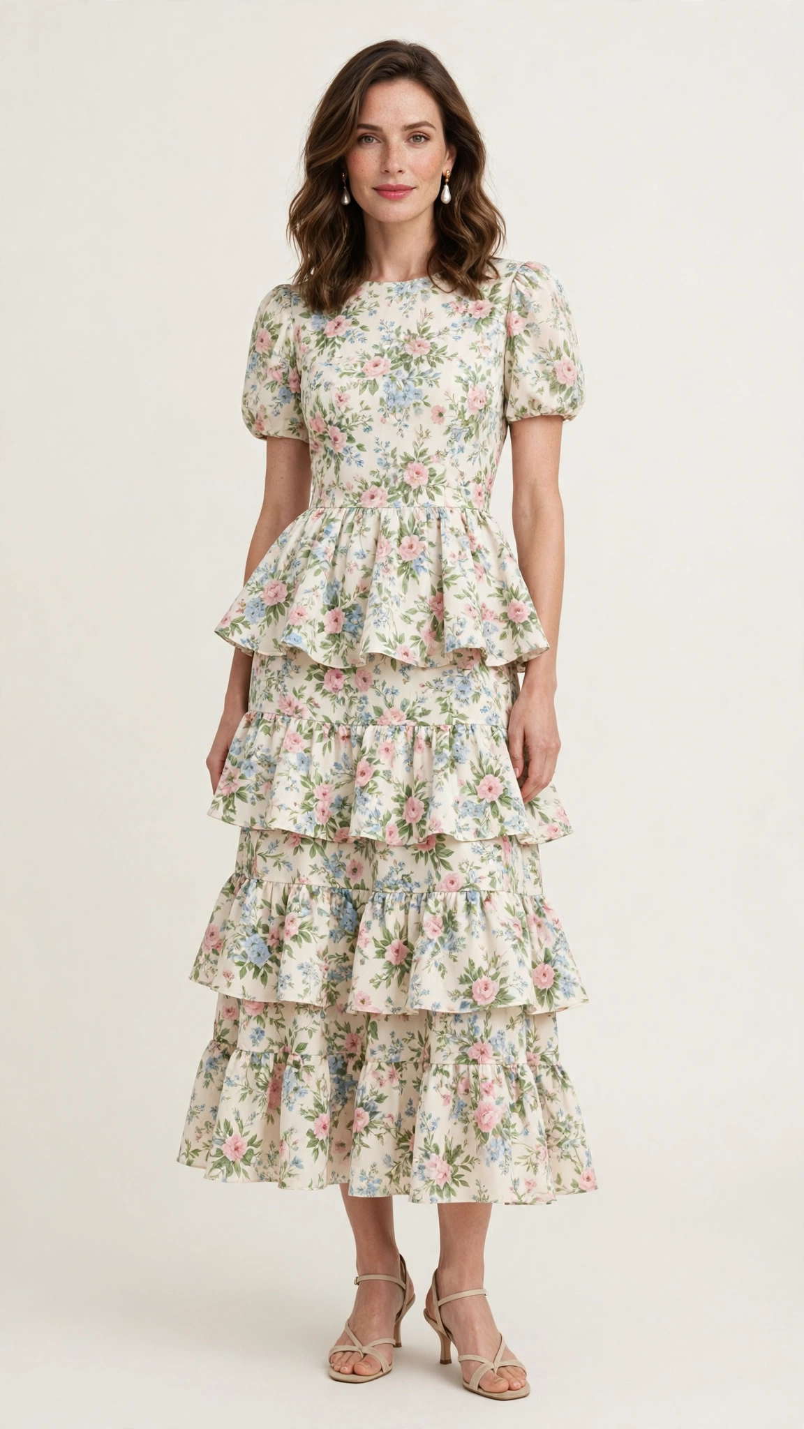 38 Peplum Dress Outfits for Spring Parties That Are Chic, Fresh and Elegant 10 Floral Peplum Tiered Dress with pearl drop earrings