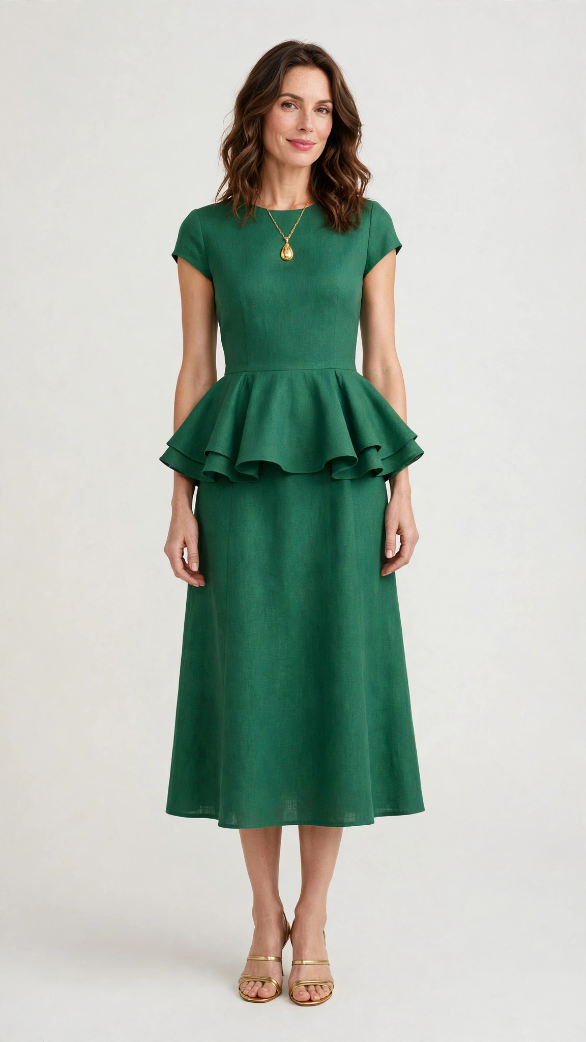 38 Peplum Dress Outfits for Spring Parties That Are Chic, Fresh and Elegant 13 Green Peplum Midi Dress with a gold pendant necklace