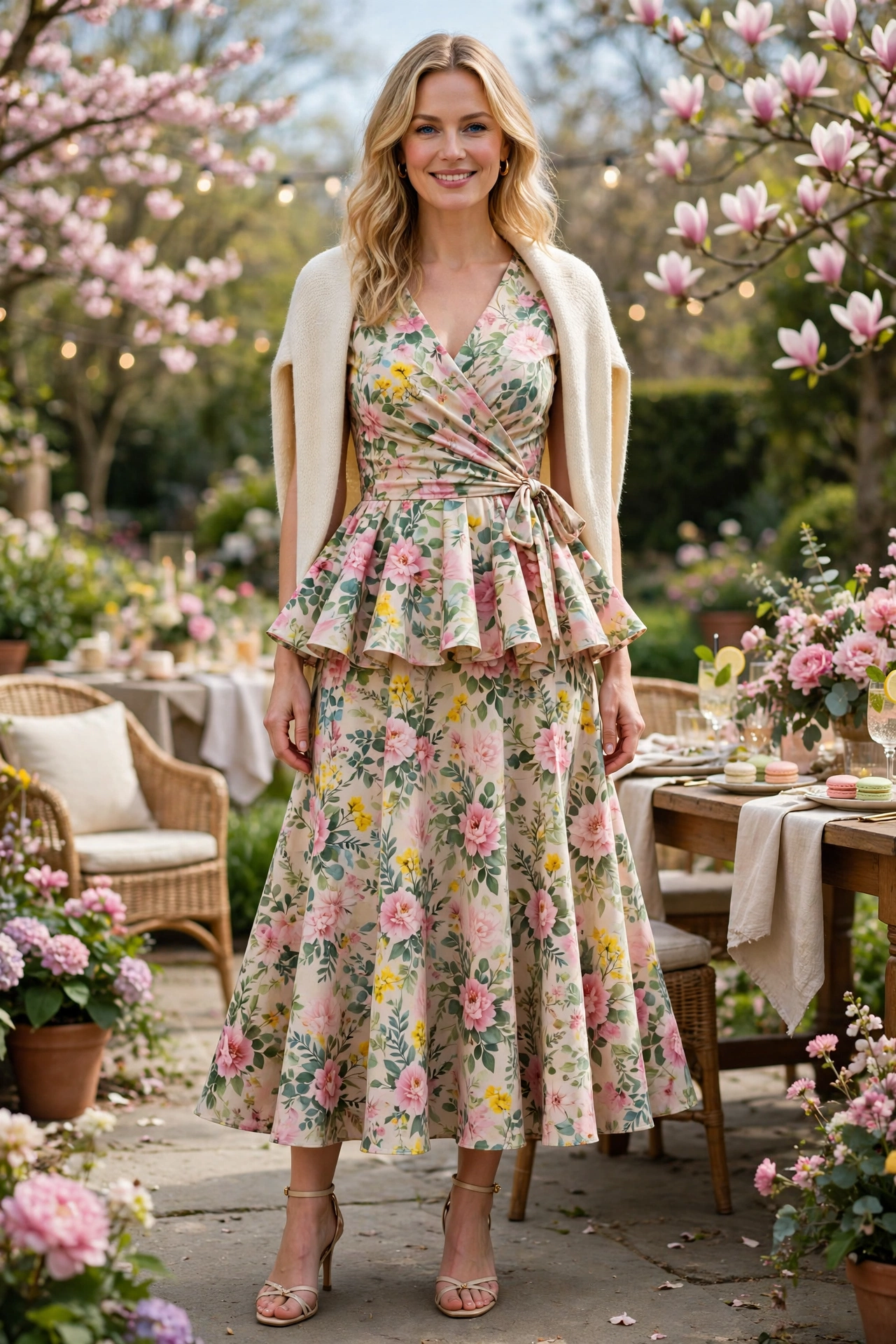 38 Peplum Dress Outfits for Spring Parties That Are Chic, Fresh and Elegant 32 Floral Peplum Wrap Dress with a cream wrap