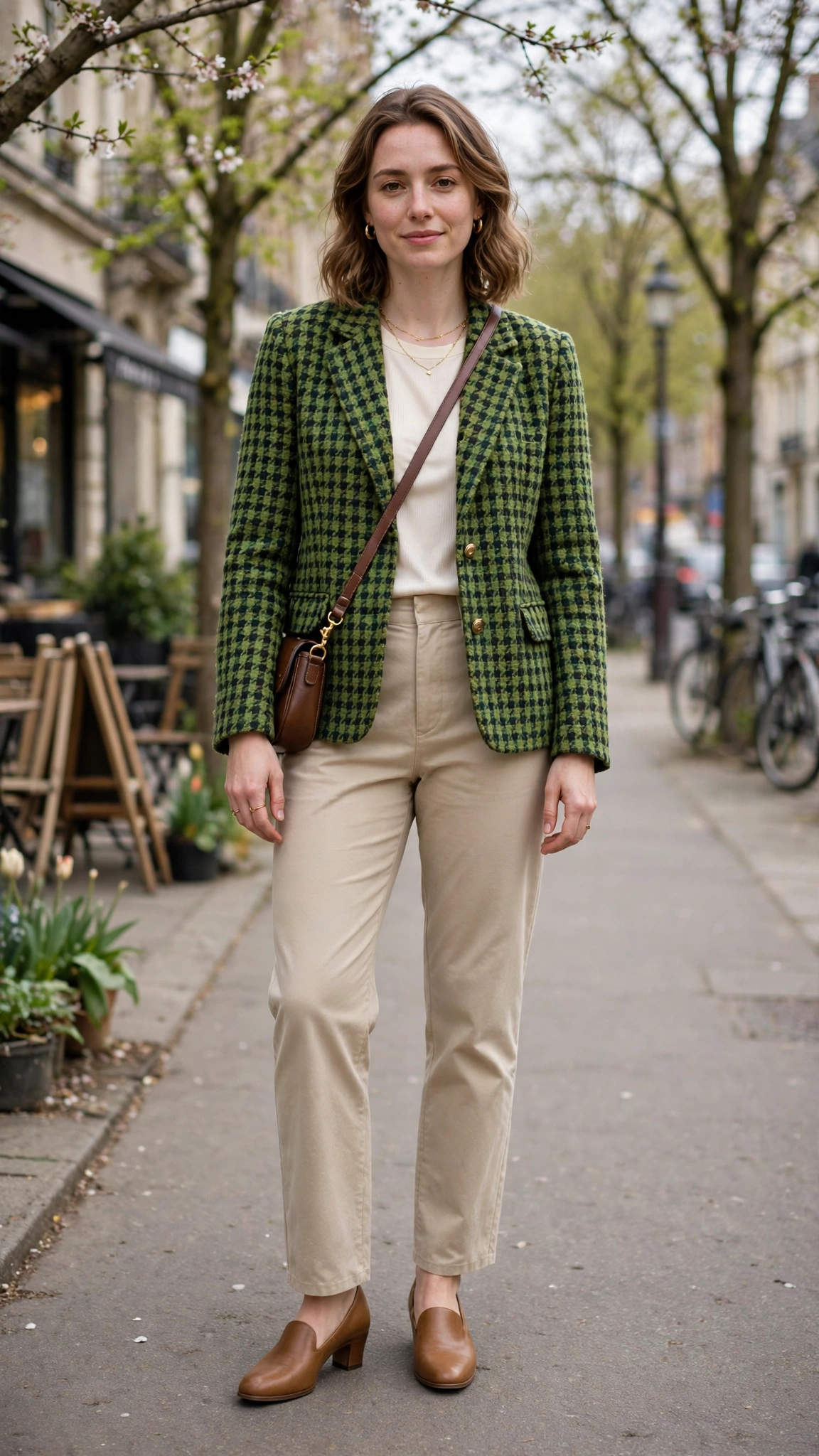 Green Tweed Check Tweed Check Jacket with comfortable low heels
