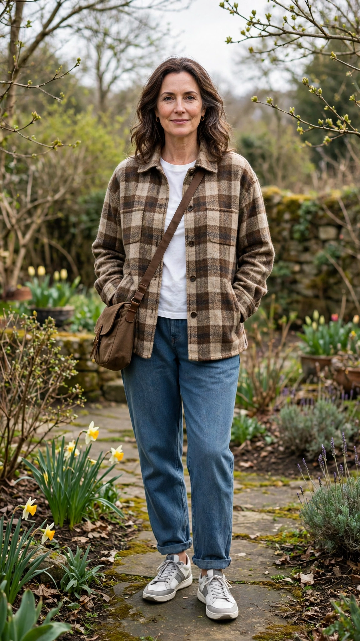 Checked wool jacket with boyfriend jeans