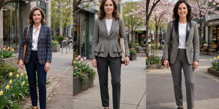 25 Women Over 40 Checked Blazer and Trouser Outfits for Spring Work That Are Fresh, Chic and Easy to Wear