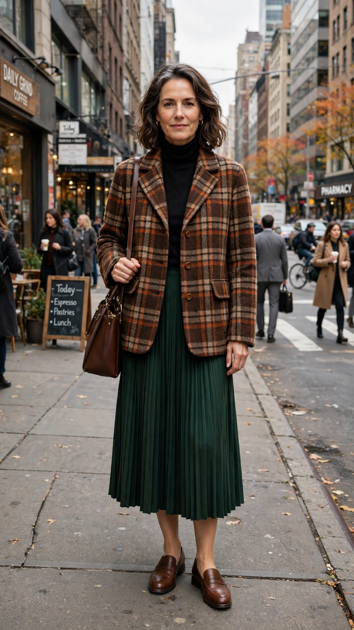 Checked wool jacket with a pleated skirt