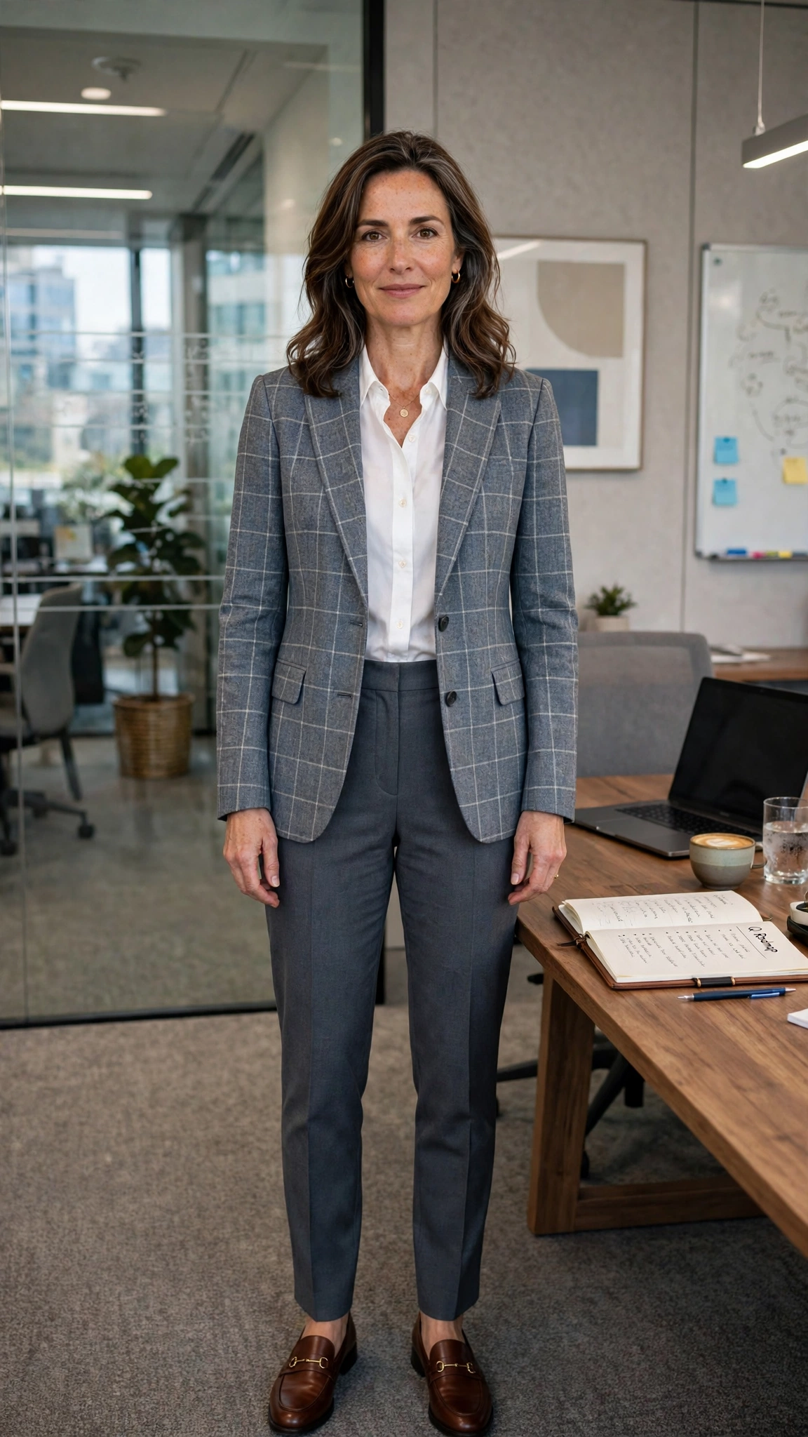 Windowpane check blazer with tailored trousers