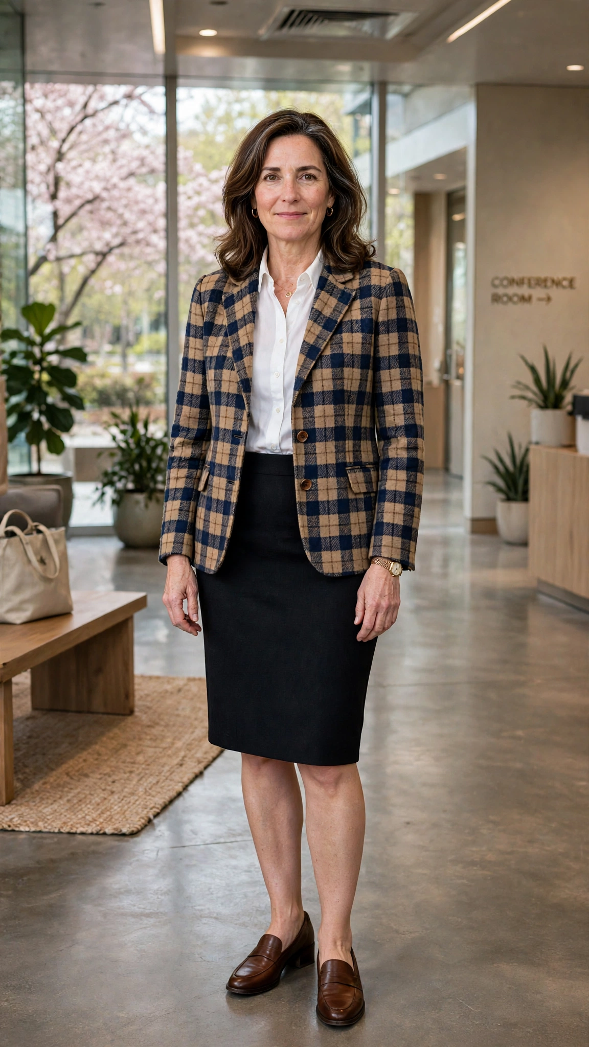 Checked wool jacket with a pencil skirt
