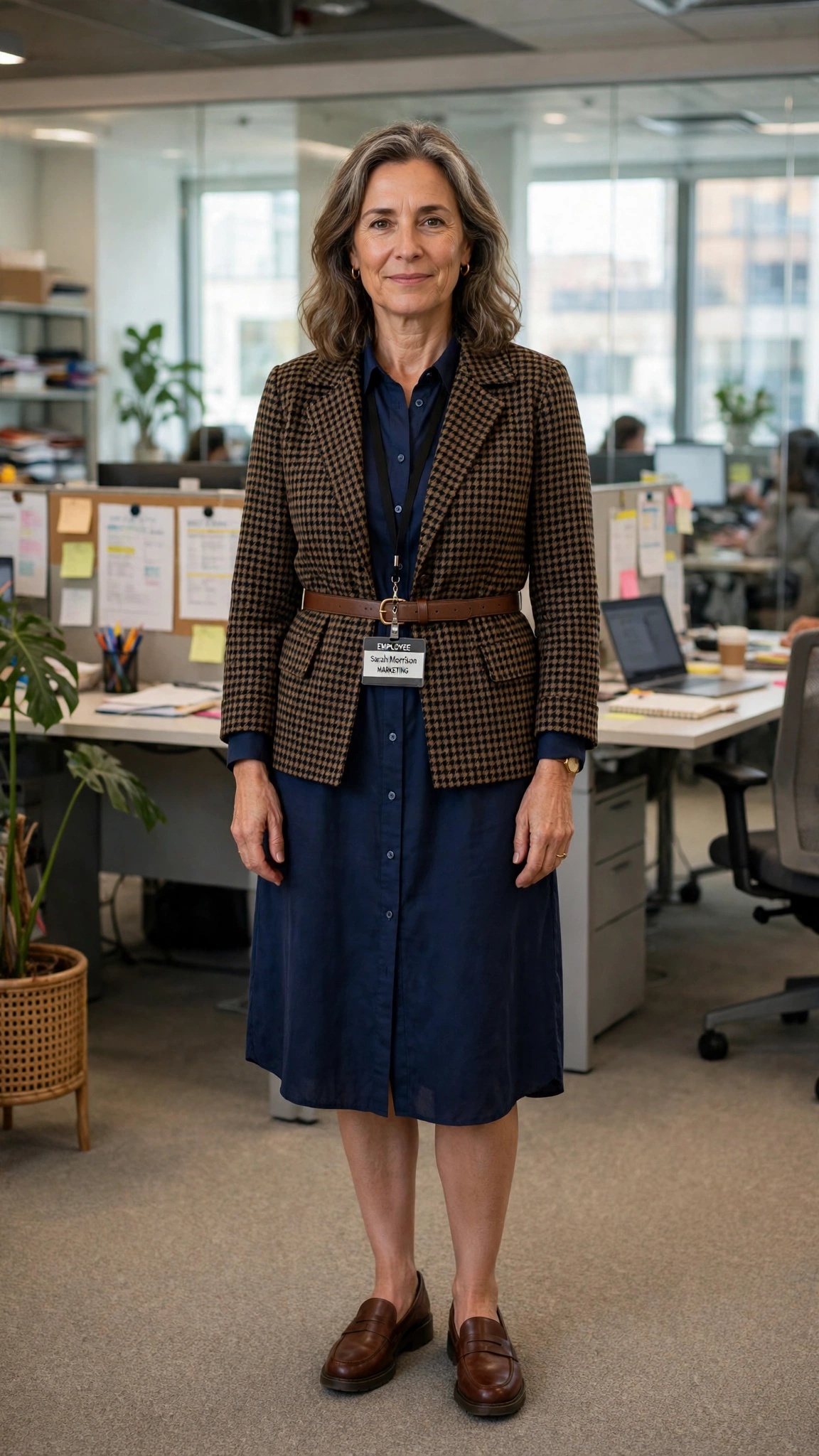 Belted check jacket with a shirt dress