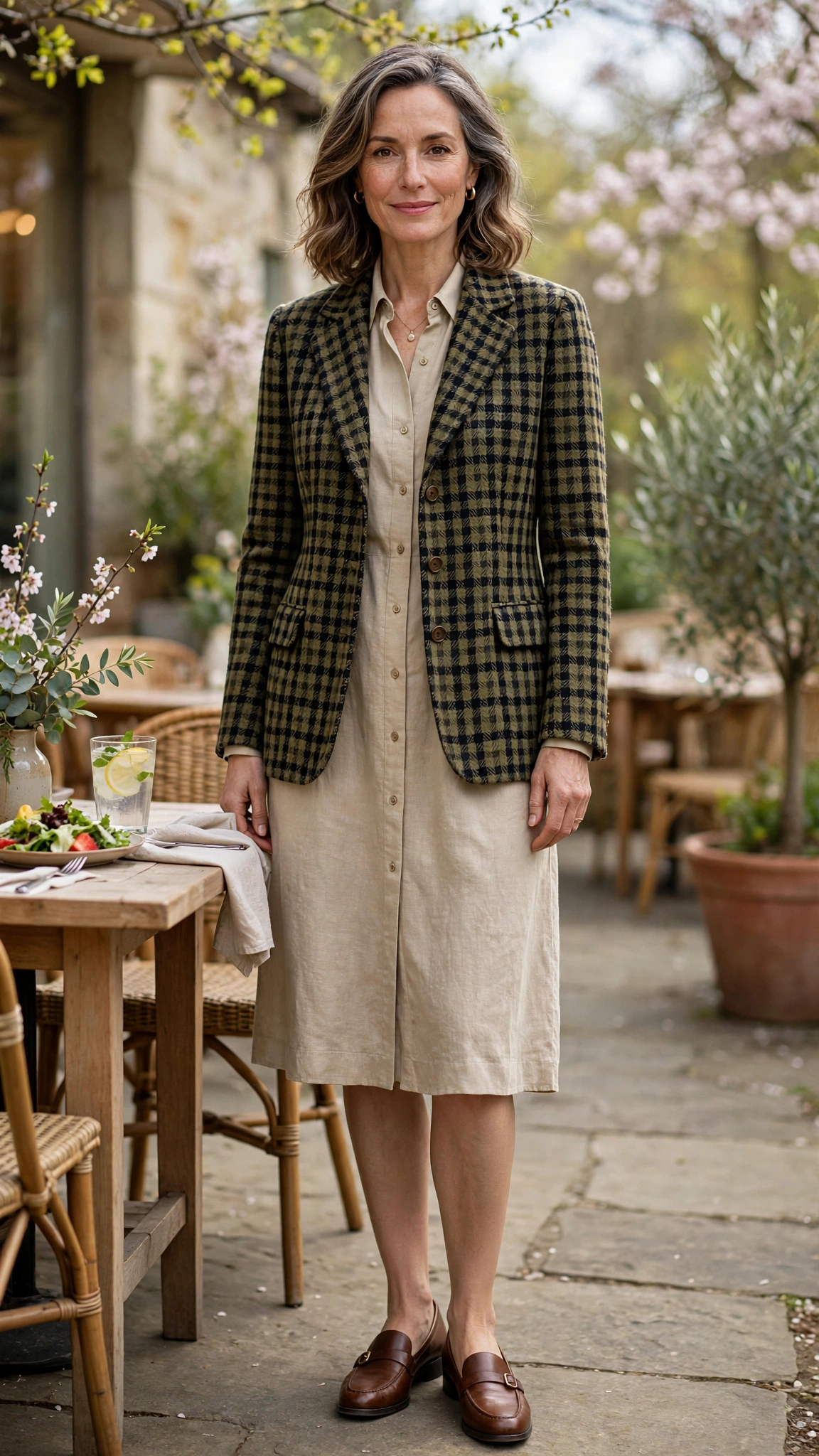 Checked professor jacket with a shirt dress