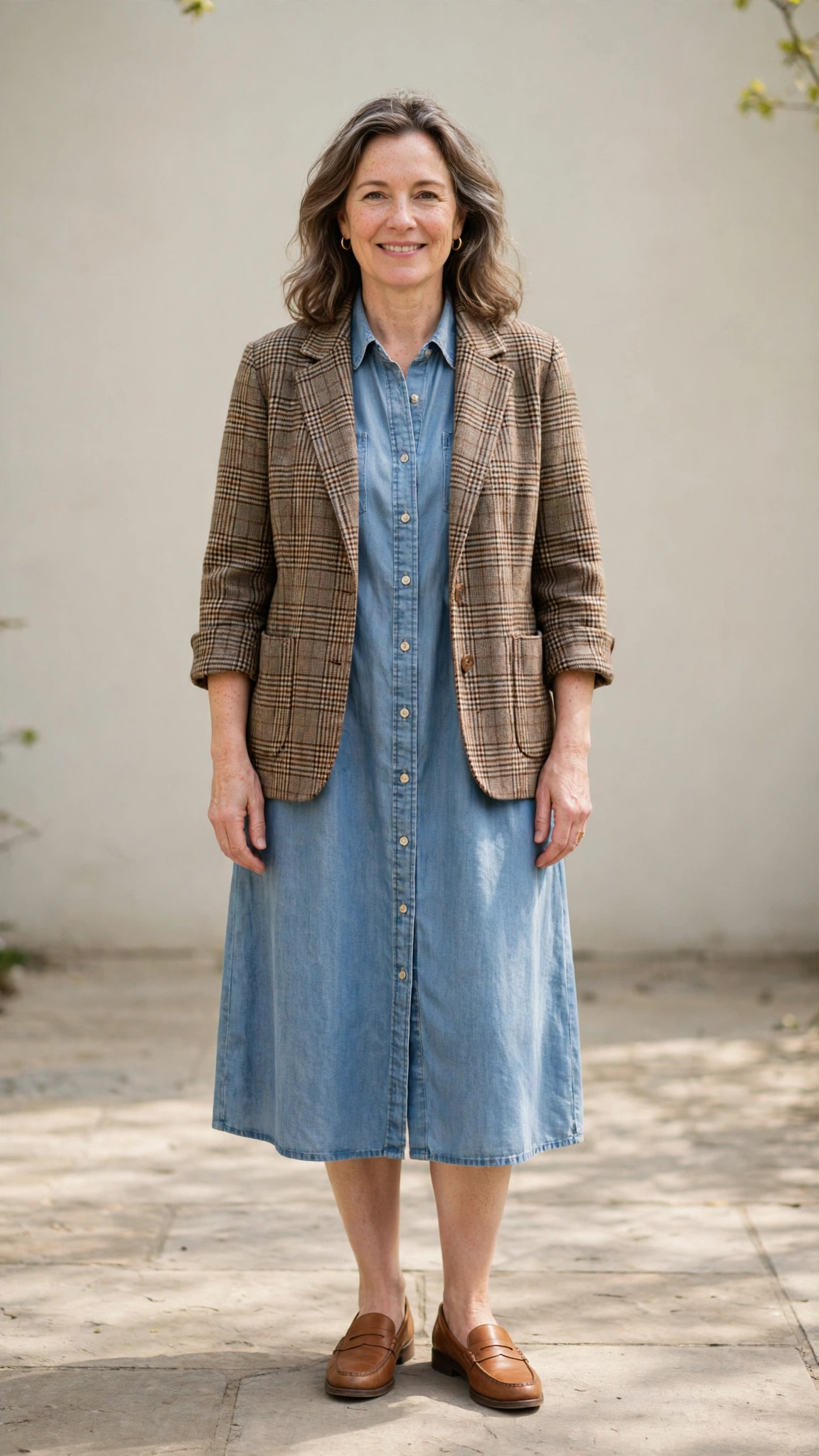 Checked wool jacket with a shirt dress