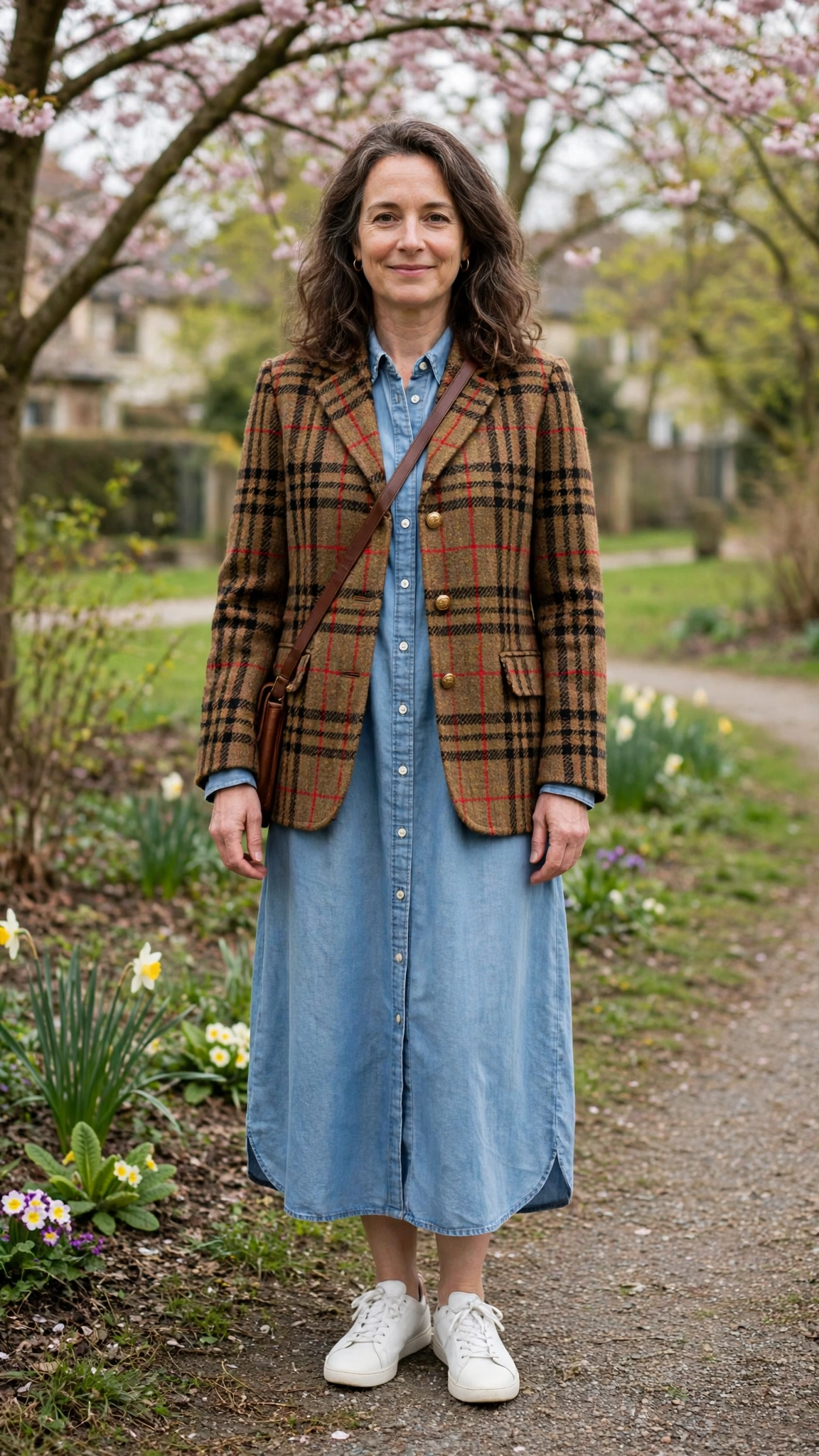 Tweed heritage check jacket with a shirt dress