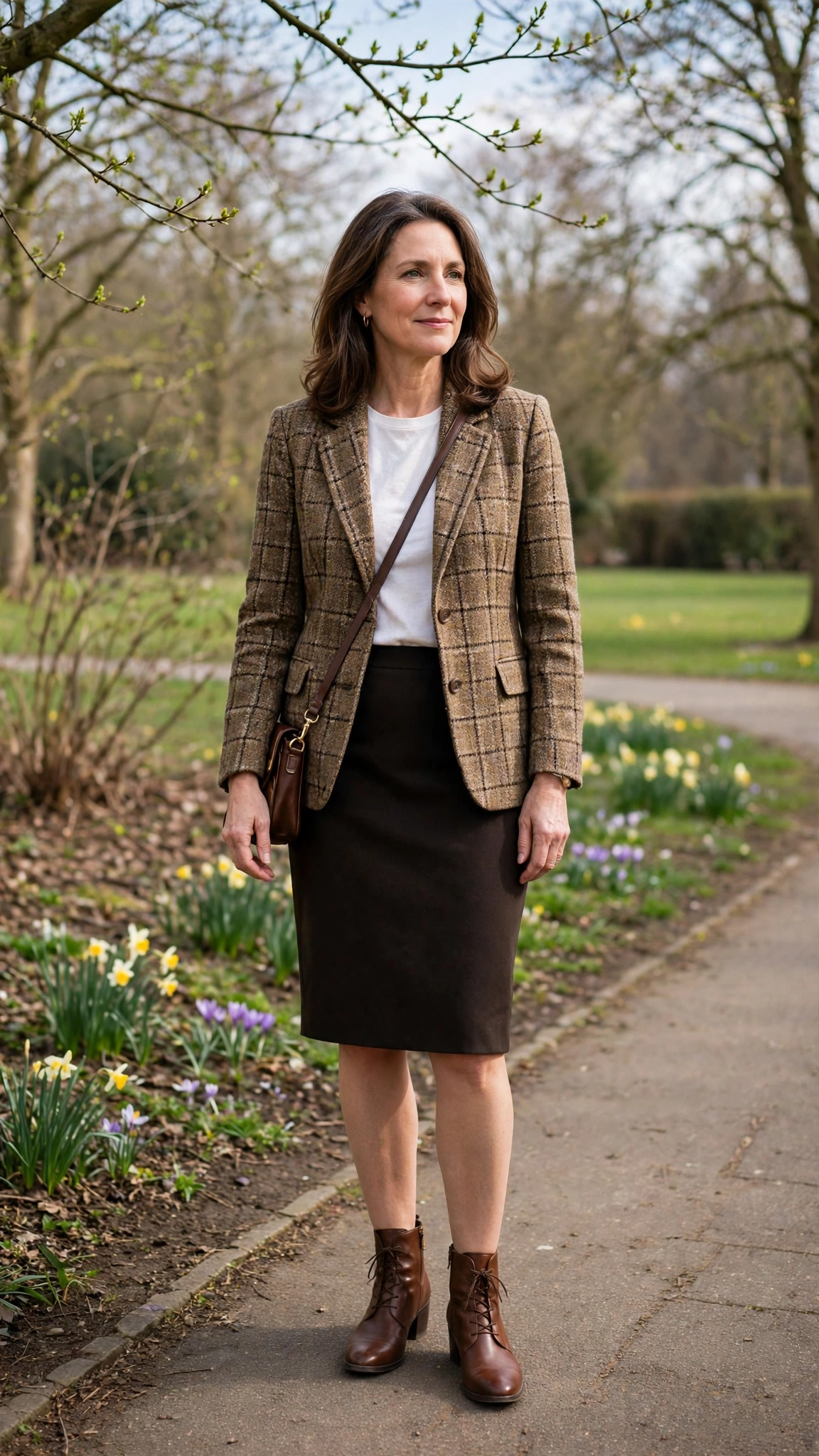 Tweed tweed check blazer with a pencil skirt