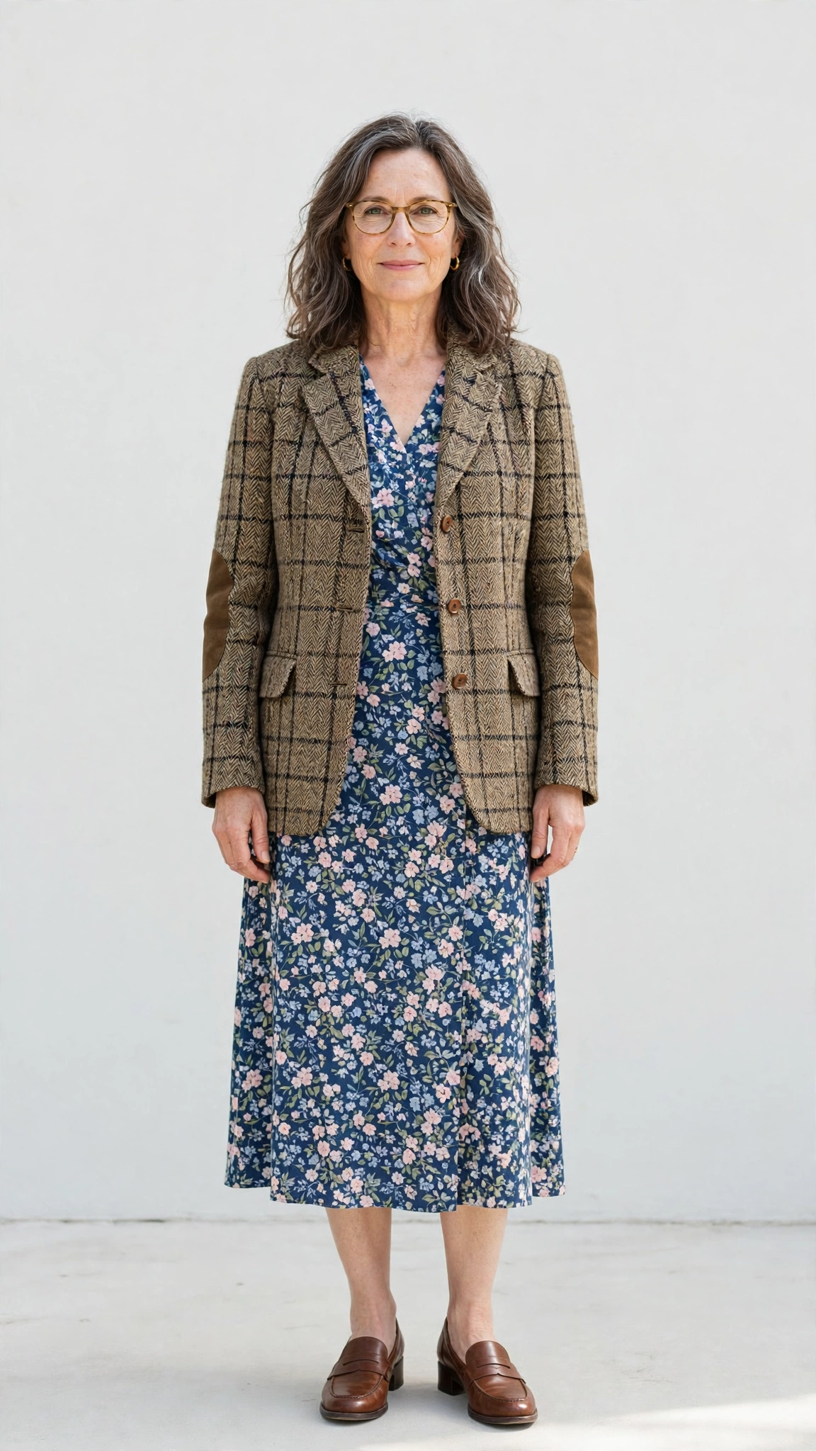 Tweed checked professor jacket with a midi dress