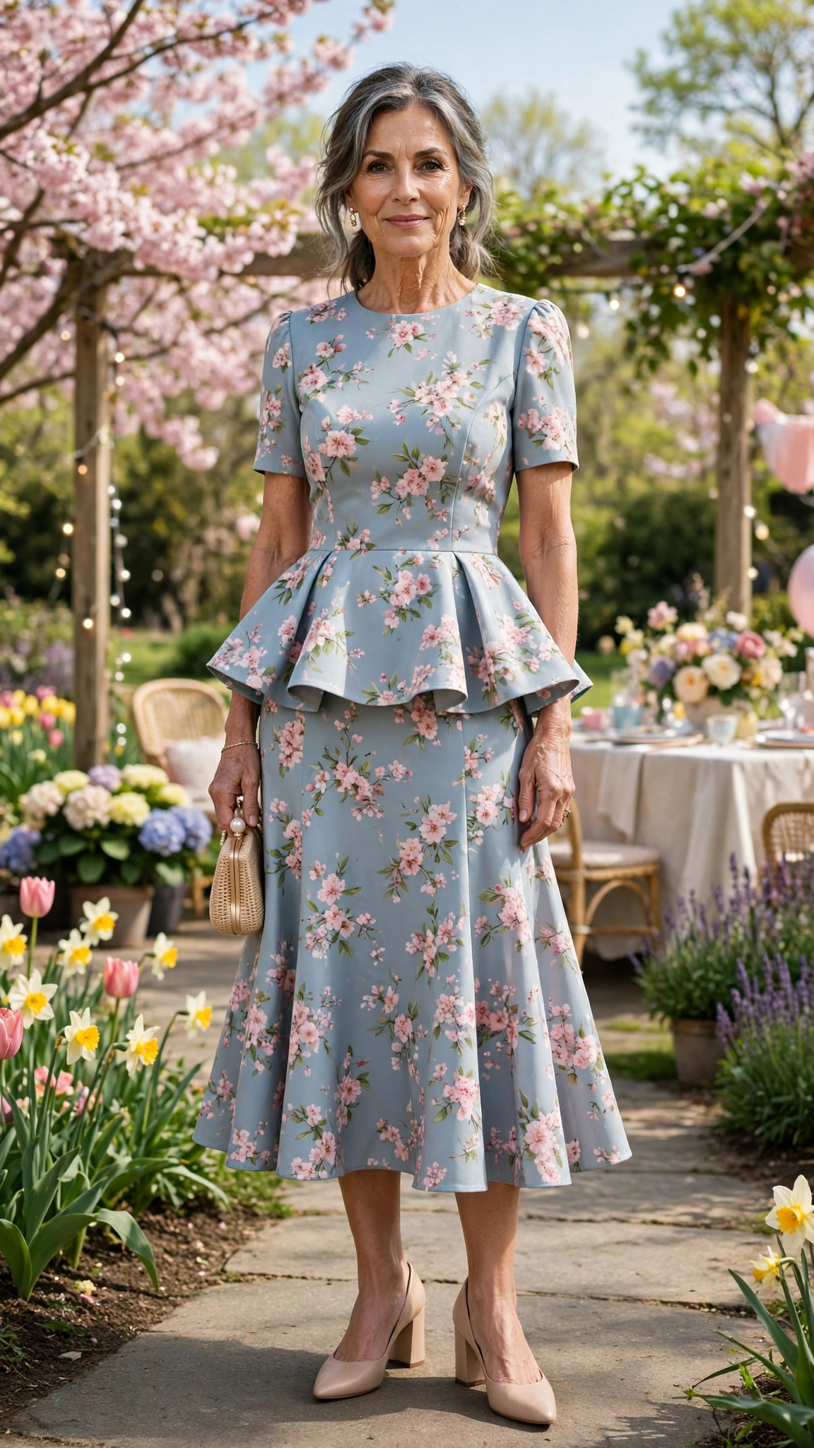 18 Women Over 50 Peplum Dress Outfits for Spring Parties That Are Fresh, Chic and Easy to Wear 2 Peplum dress with block heels