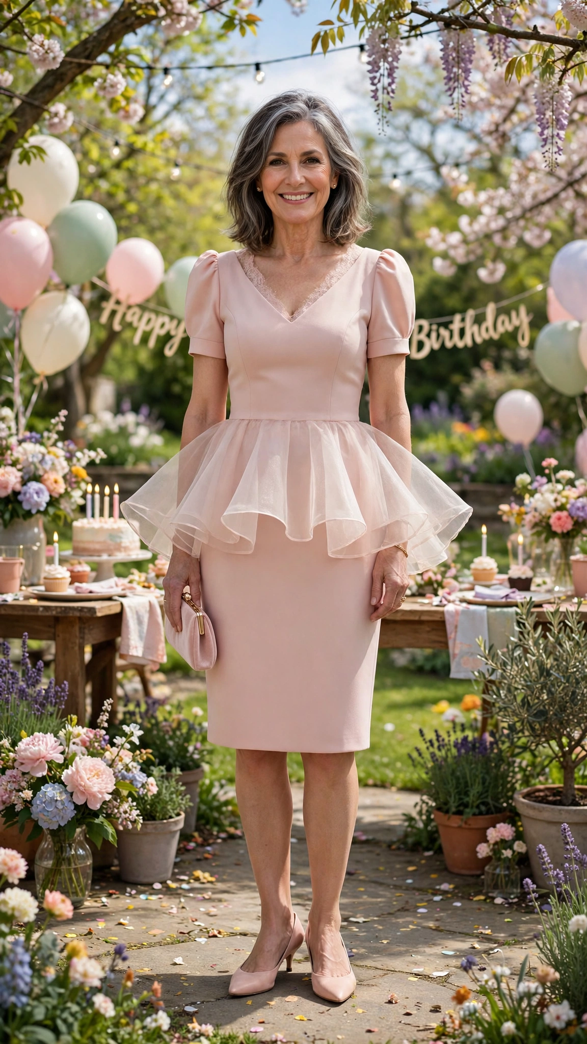 18 Women Over 50 Peplum Dress Outfits for Spring Parties That Are Fresh, Chic and Easy to Wear 4 Peplum cocktail dress with kitten heels