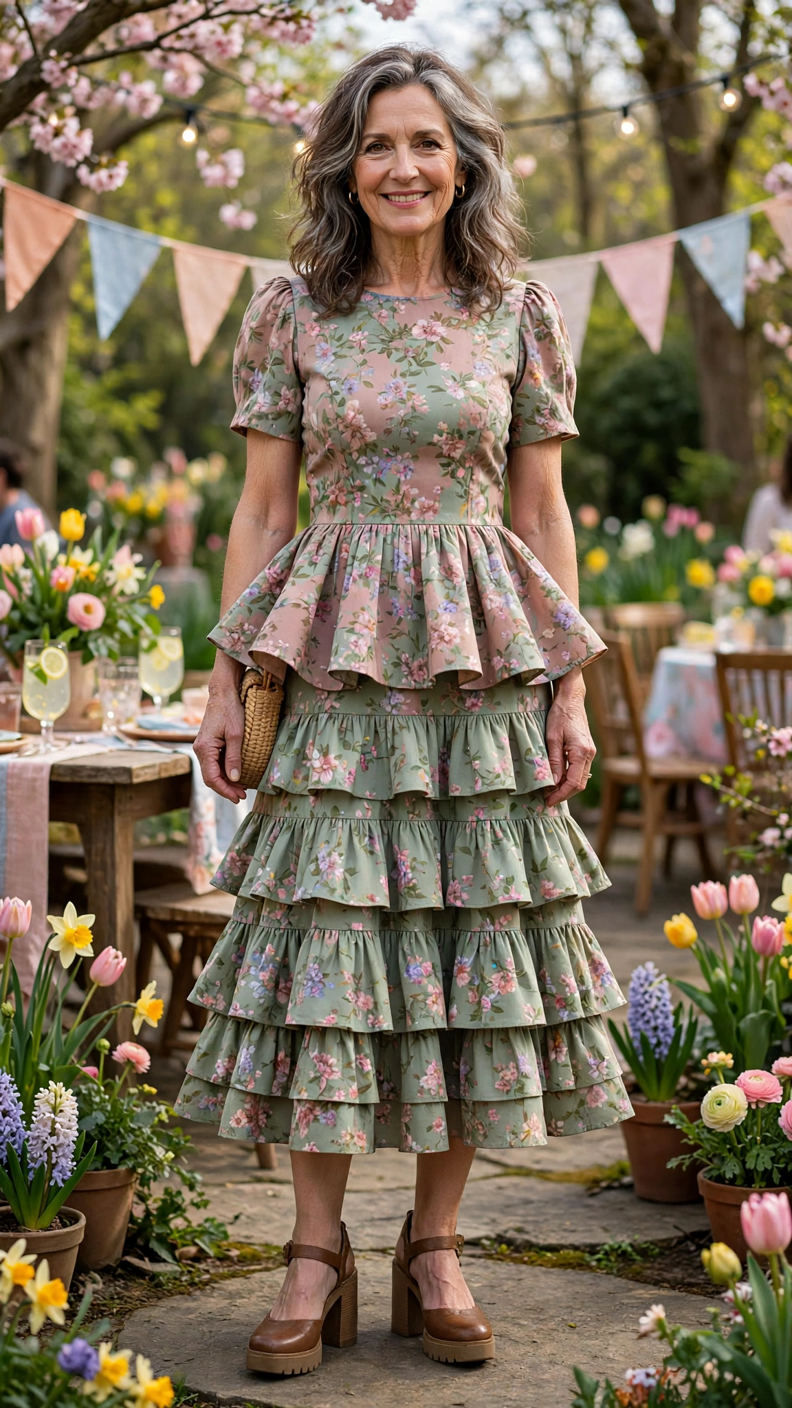 18 Women Over 50 Peplum Dress Outfits for Spring Parties That Are Fresh, Chic and Easy to Wear 12 Peplum tiered dress with block heels