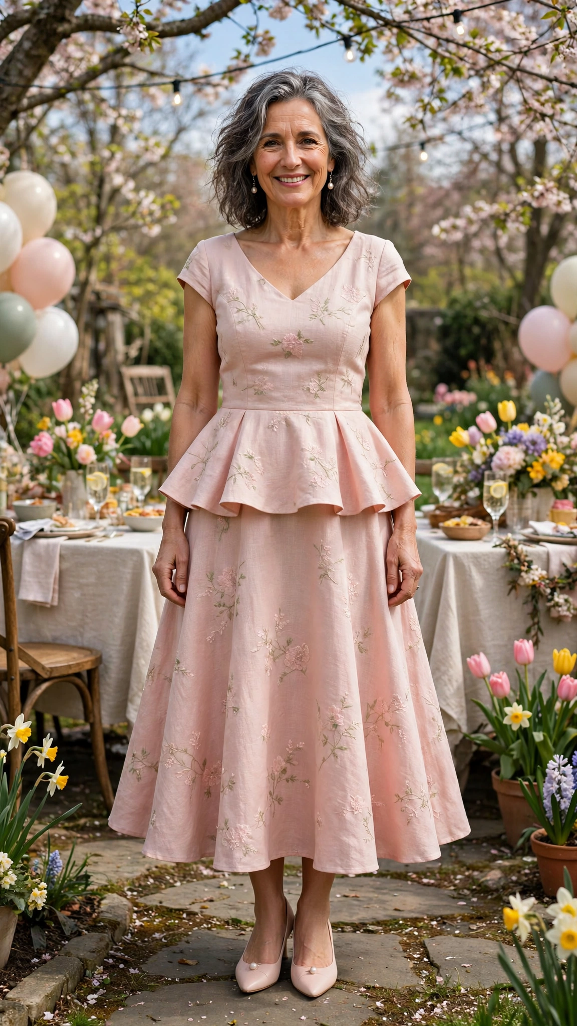 18 Women Over 50 Peplum Dress Outfits for Spring Parties That Are Fresh, Chic and Easy to Wear 13 Peplum A-line dress with pearl earrings