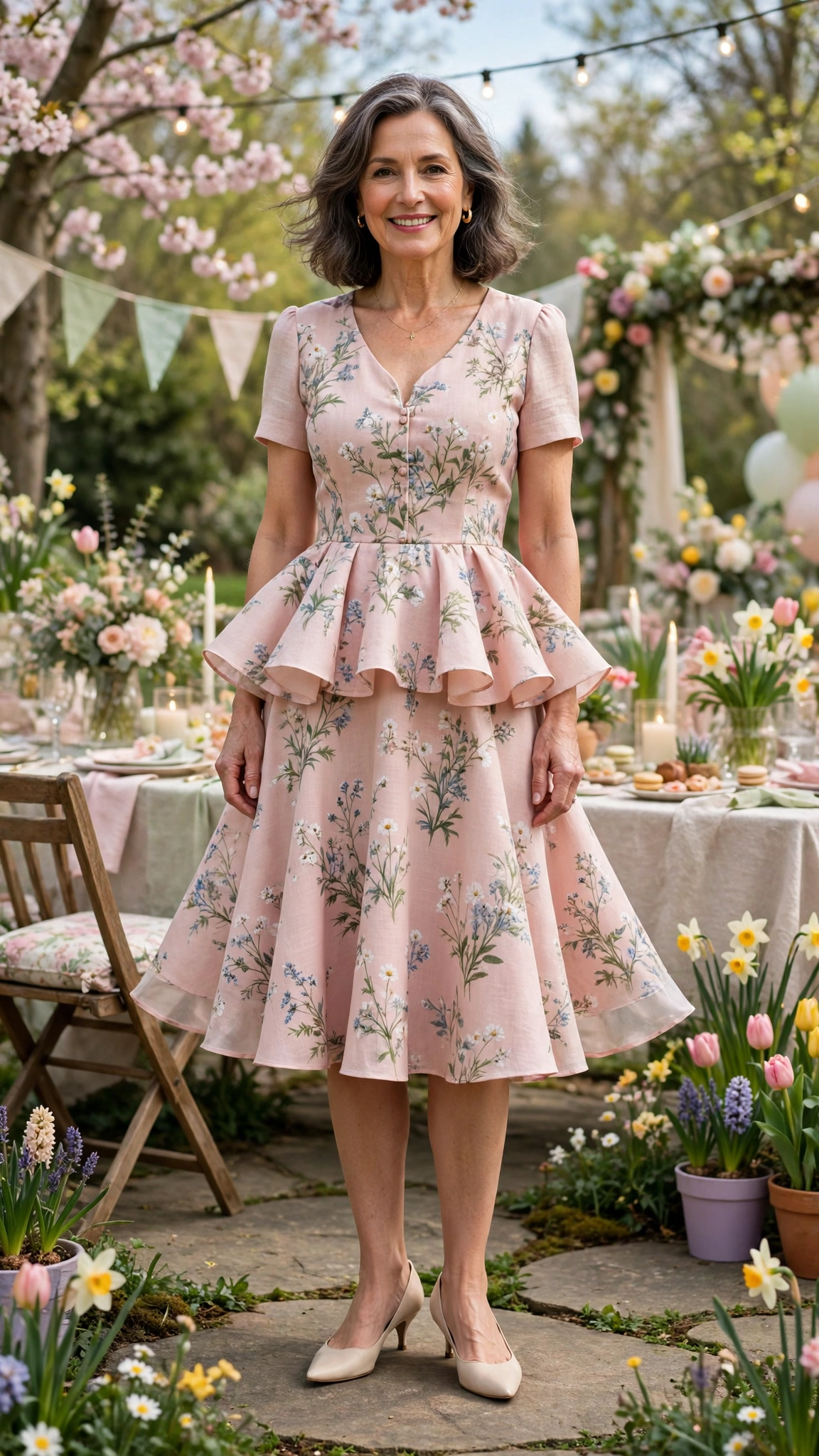 18 Women Over 50 Peplum Dress Outfits for Spring Parties That Are Fresh, Chic and Easy to Wear 14 Peplum dress with kitten heels