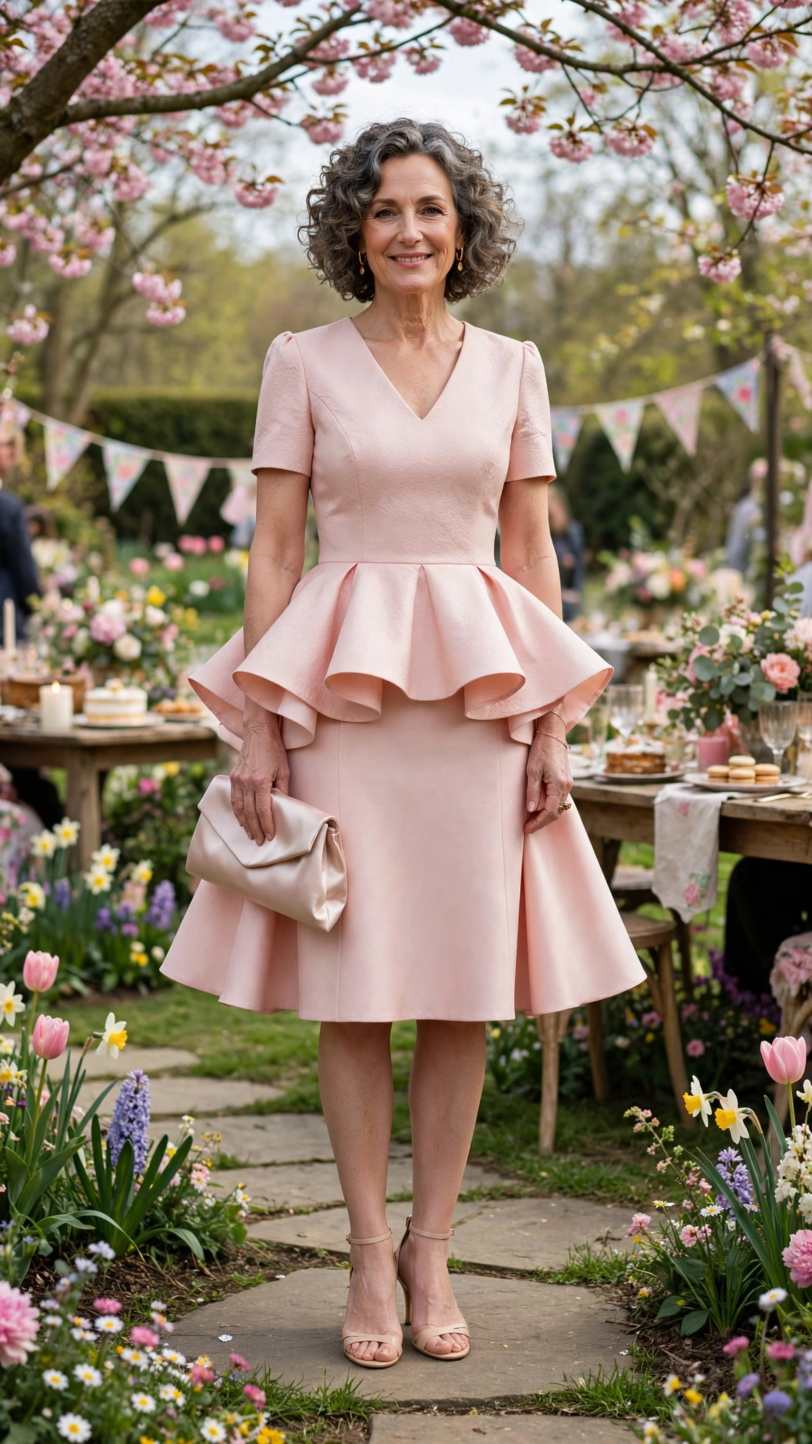 18 Women Over 50 Peplum Dress Outfits for Spring Parties That Are Fresh, Chic and Easy to Wear 16 Peplum cocktail dress with a satin clutch
