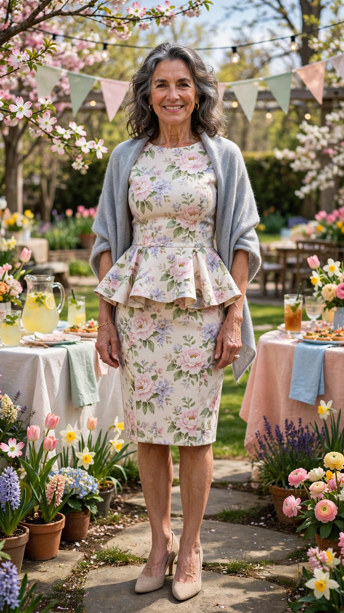 18 Women Over 50 Peplum Dress Outfits for Spring Parties That Are Fresh, Chic and Easy to Wear 18 Peplum sheath dress with a shawl