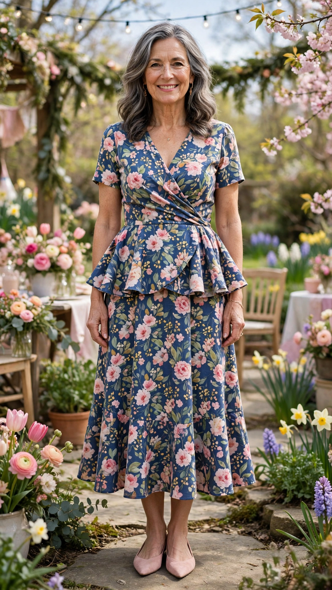 18 Women Over 50 Peplum Dress Outfits for Spring Parties That Are Fresh, Chic and Easy to Wear 19 Peplum wrap dress with pointed flats