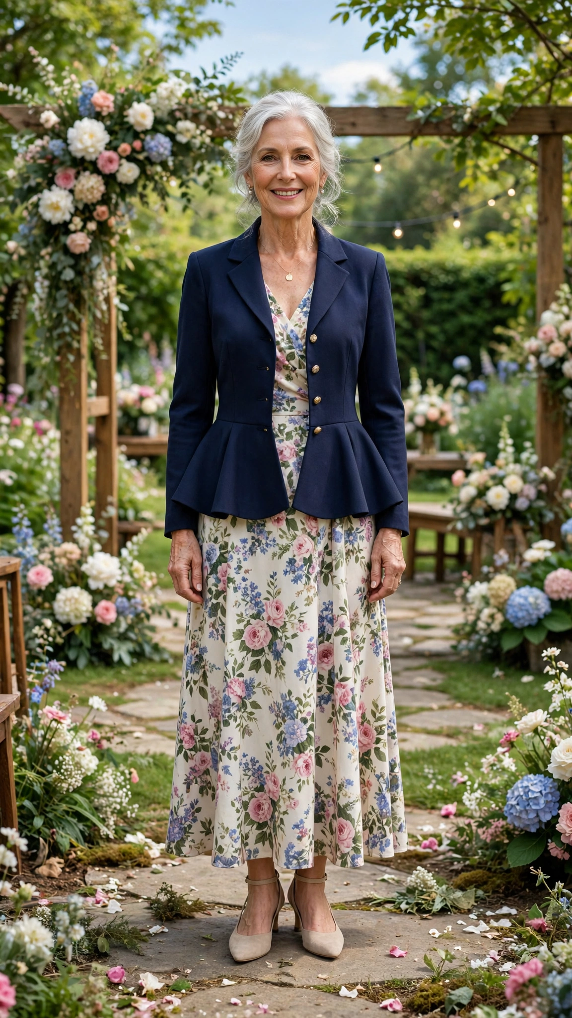 Peplum blazer with a floral dress